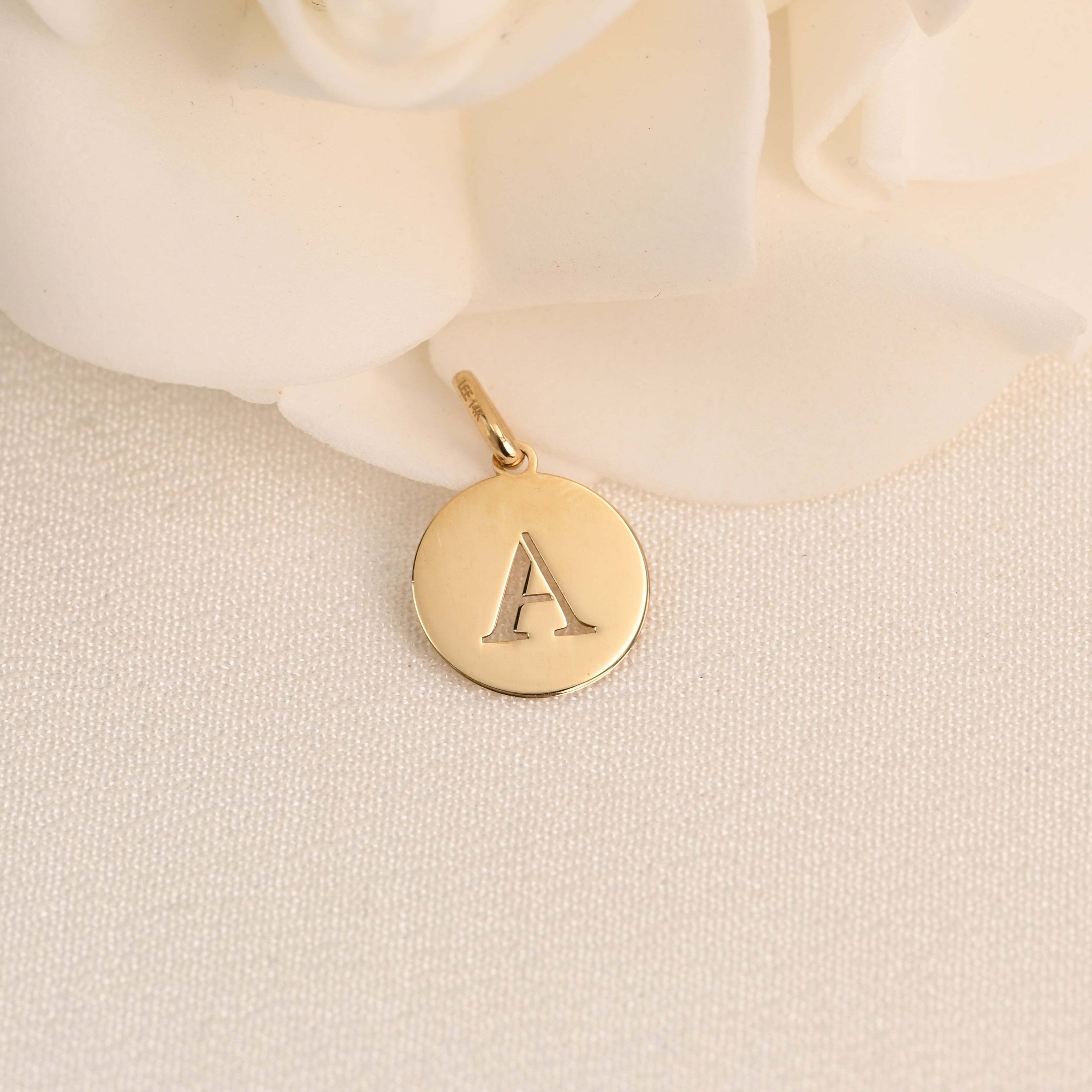 14k Circle Initial Pendant