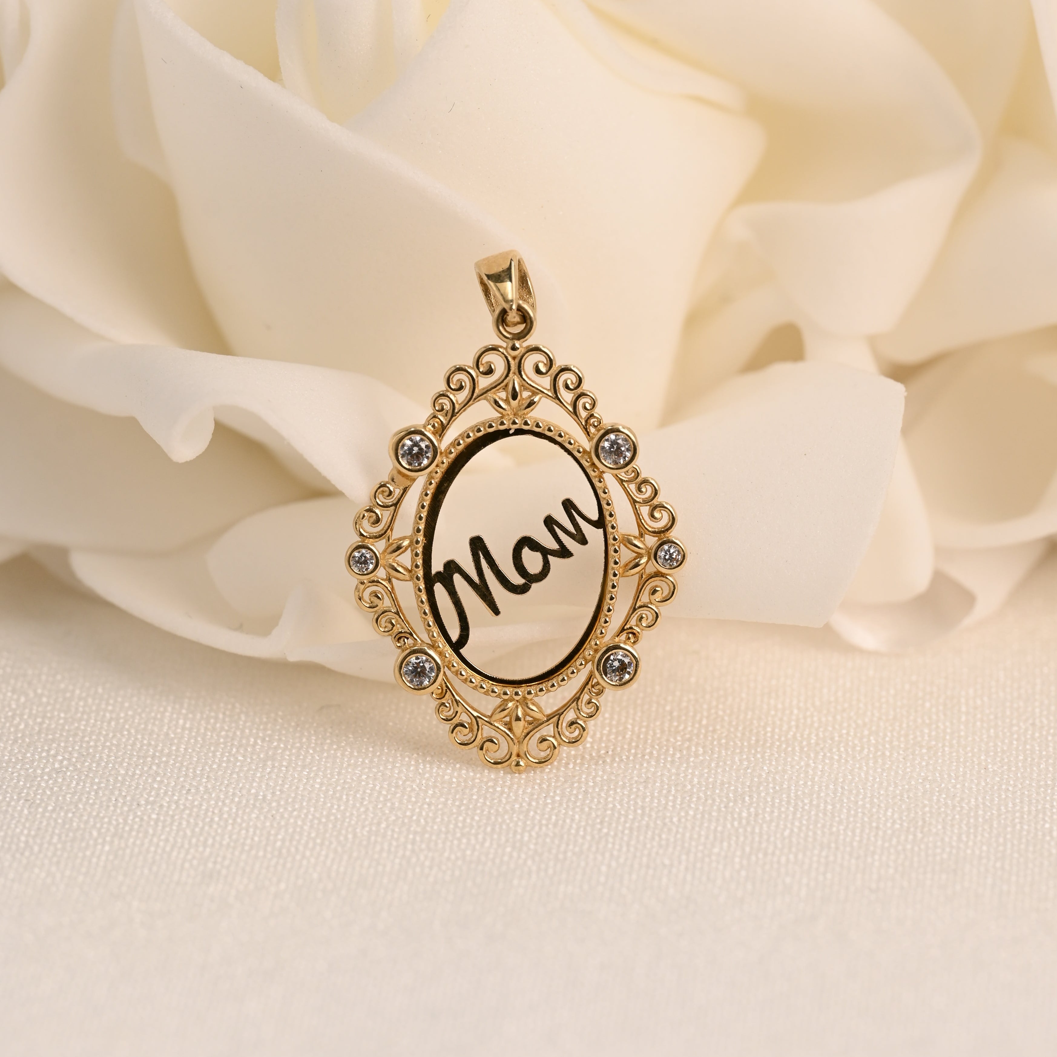 14k Filigree Mom Frame Pendant