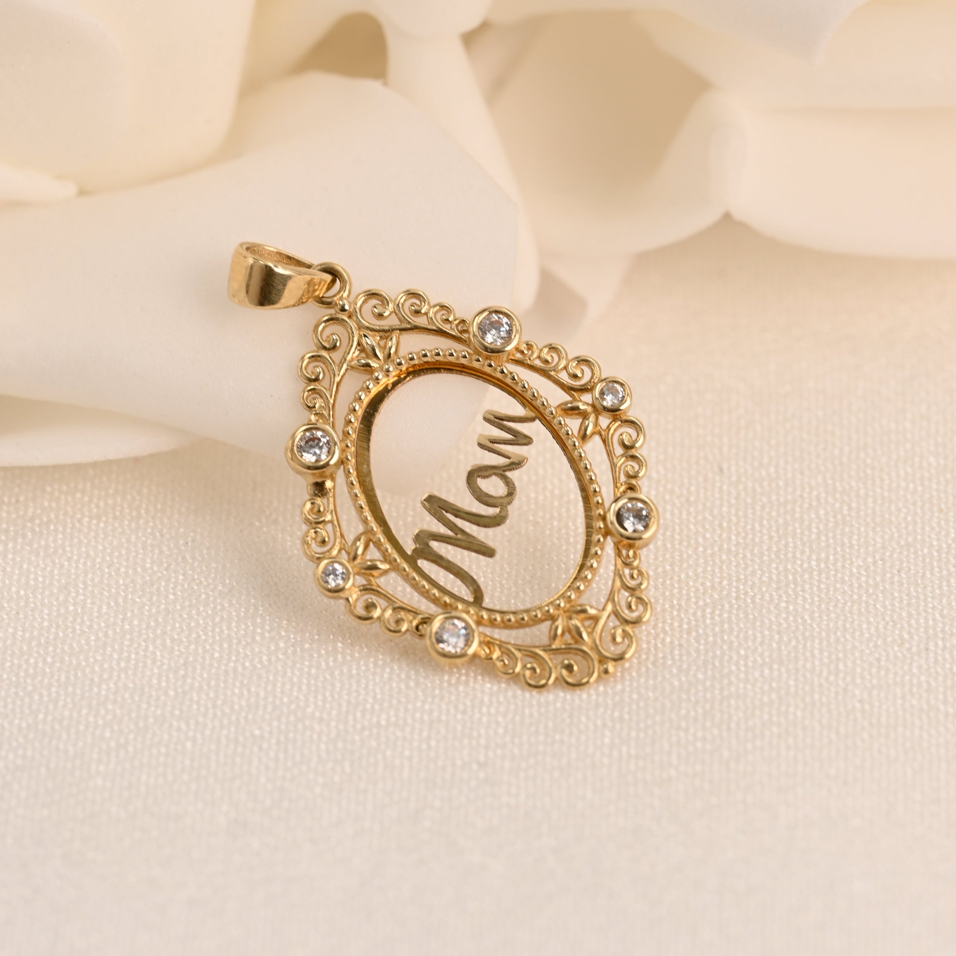 14k Filigree Mom Frame Pendant