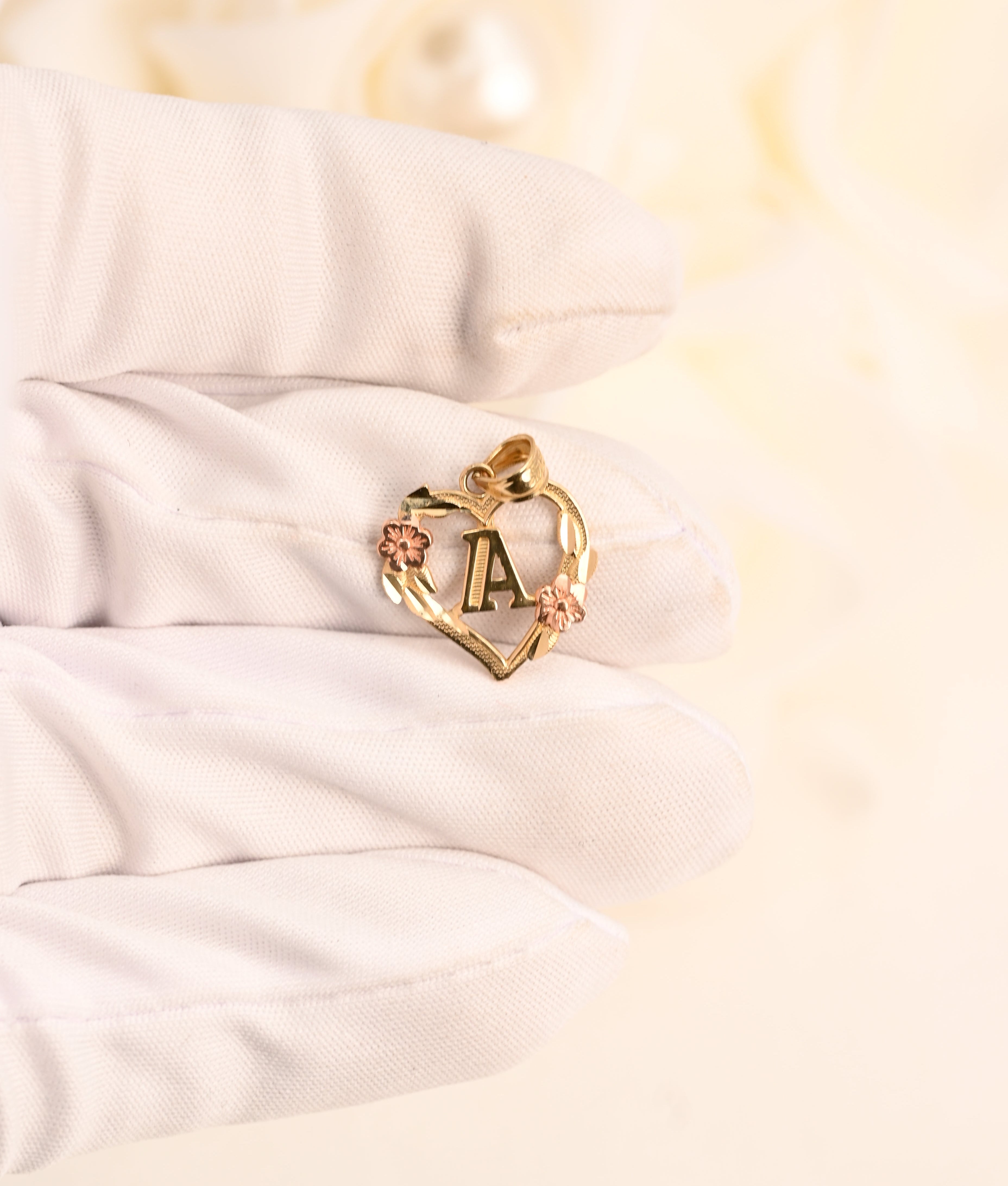 14K Floral Initial Heart Pendant
