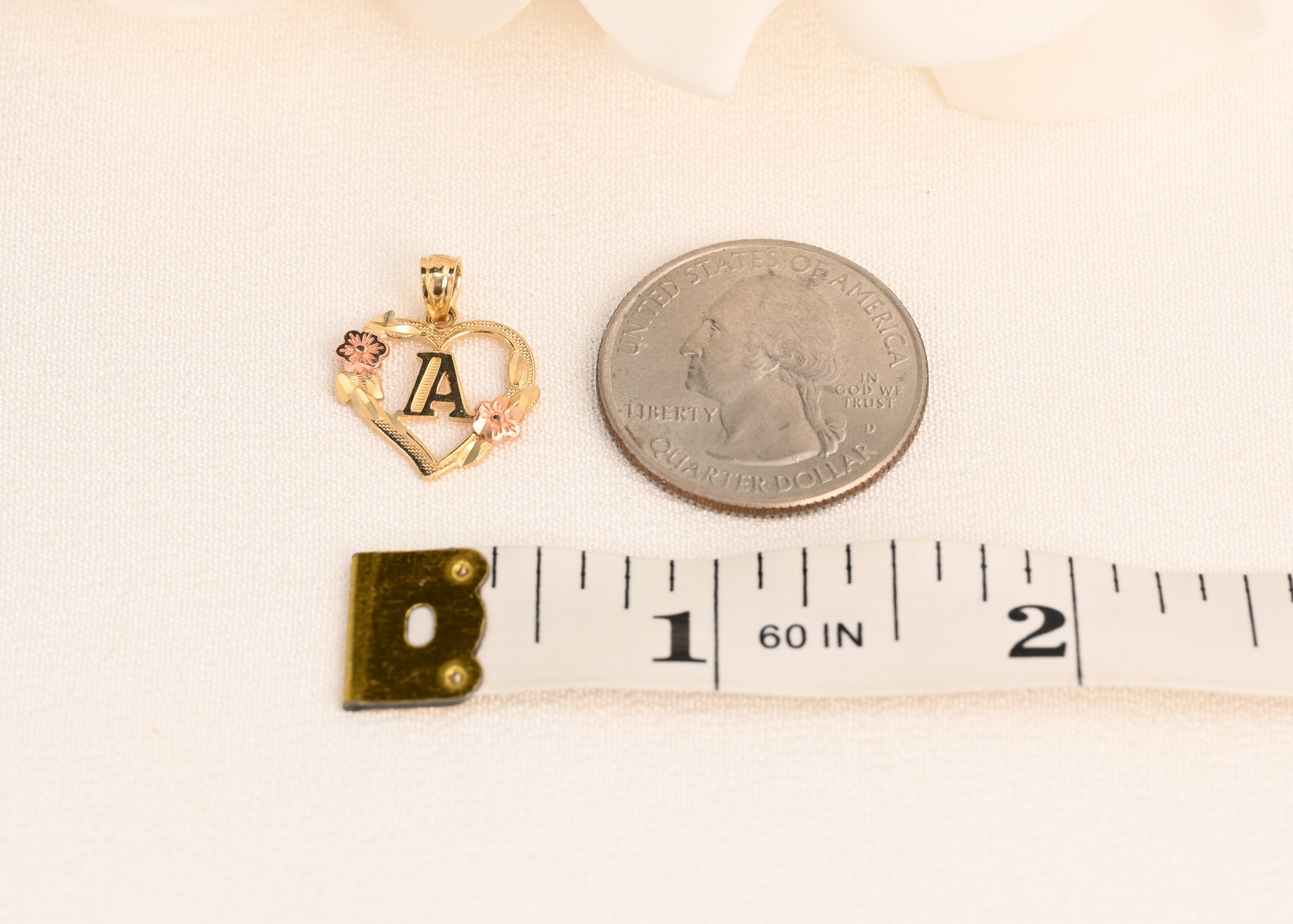 14K Floral Initial Heart Pendant