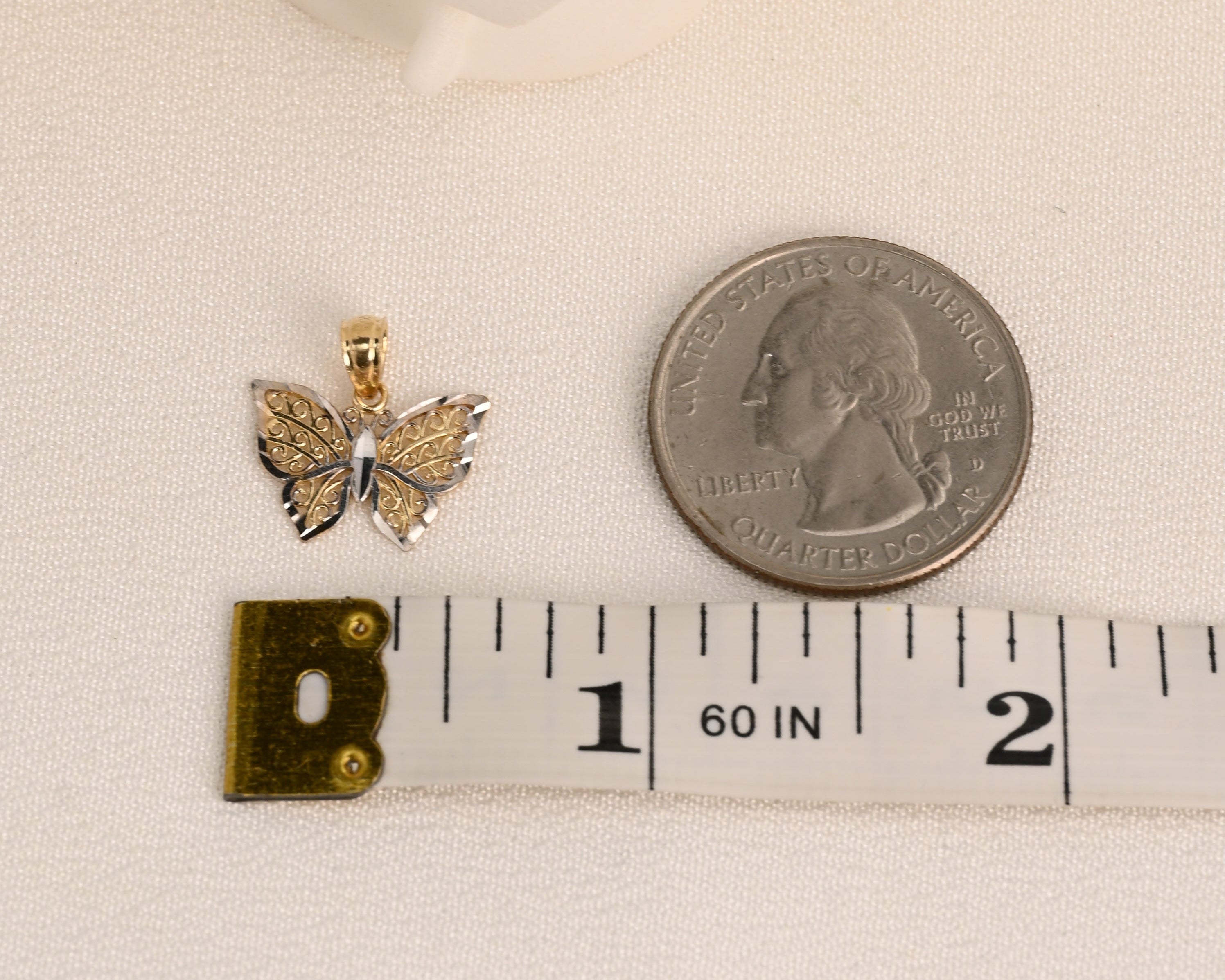 14k Two-Tone Filigree Butterfly Pendant
