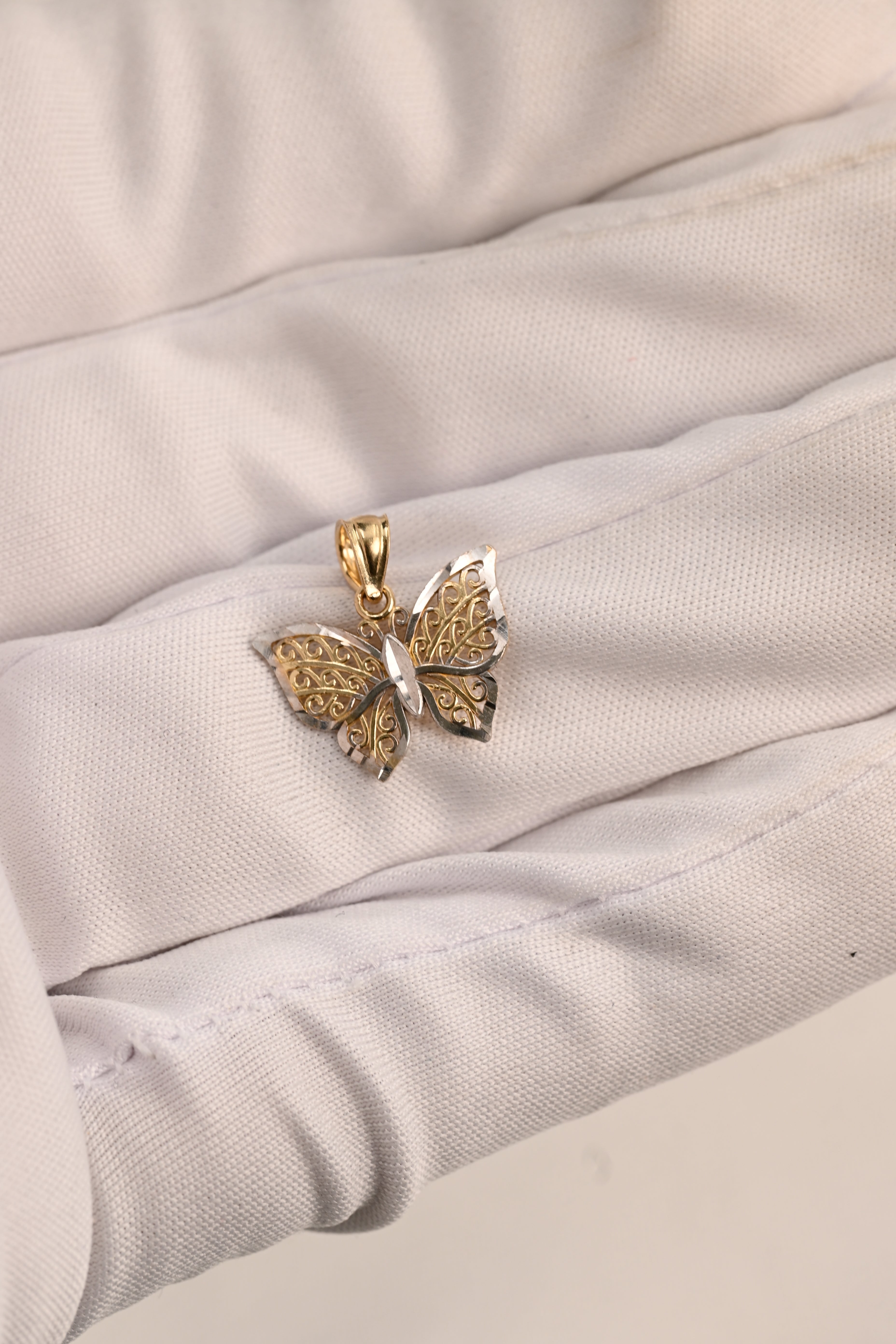 14k Two-Tone Filigree Butterfly Pendant
