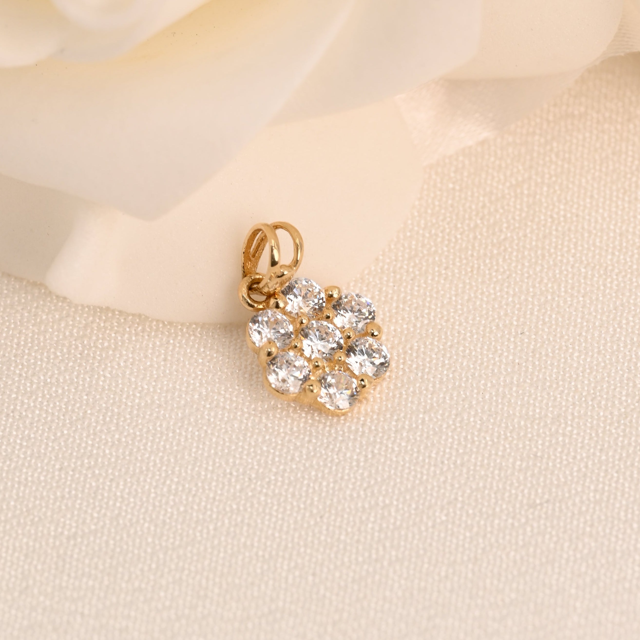14K CZ Flower Cluster Pendant