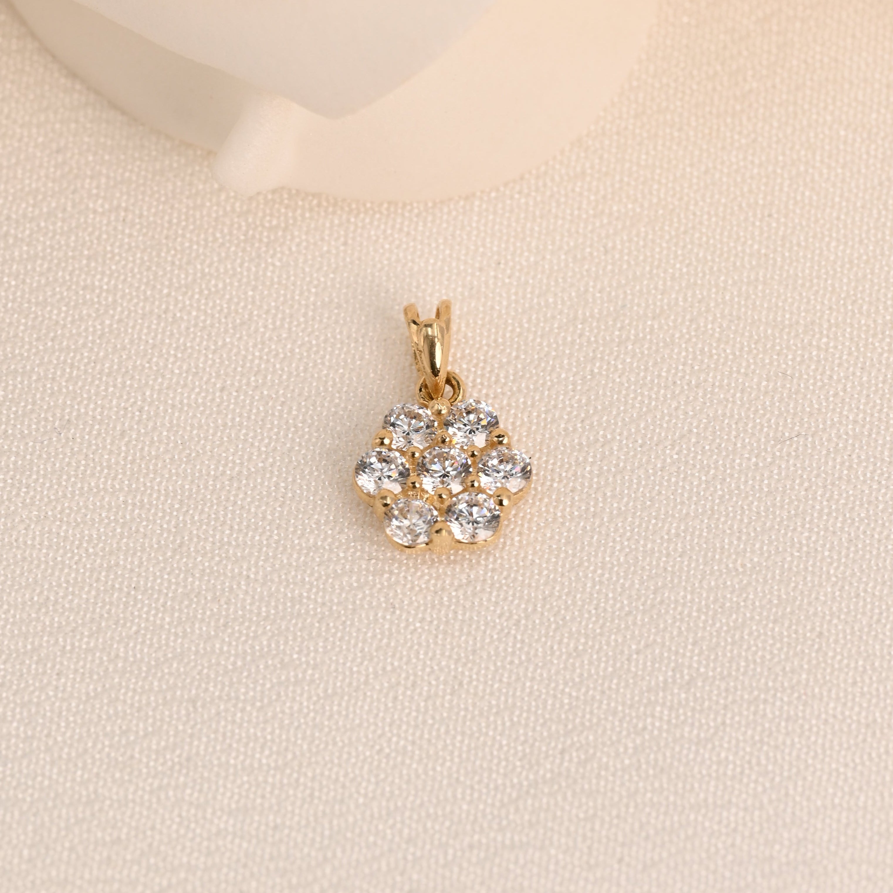 14K CZ Flower Cluster Pendant