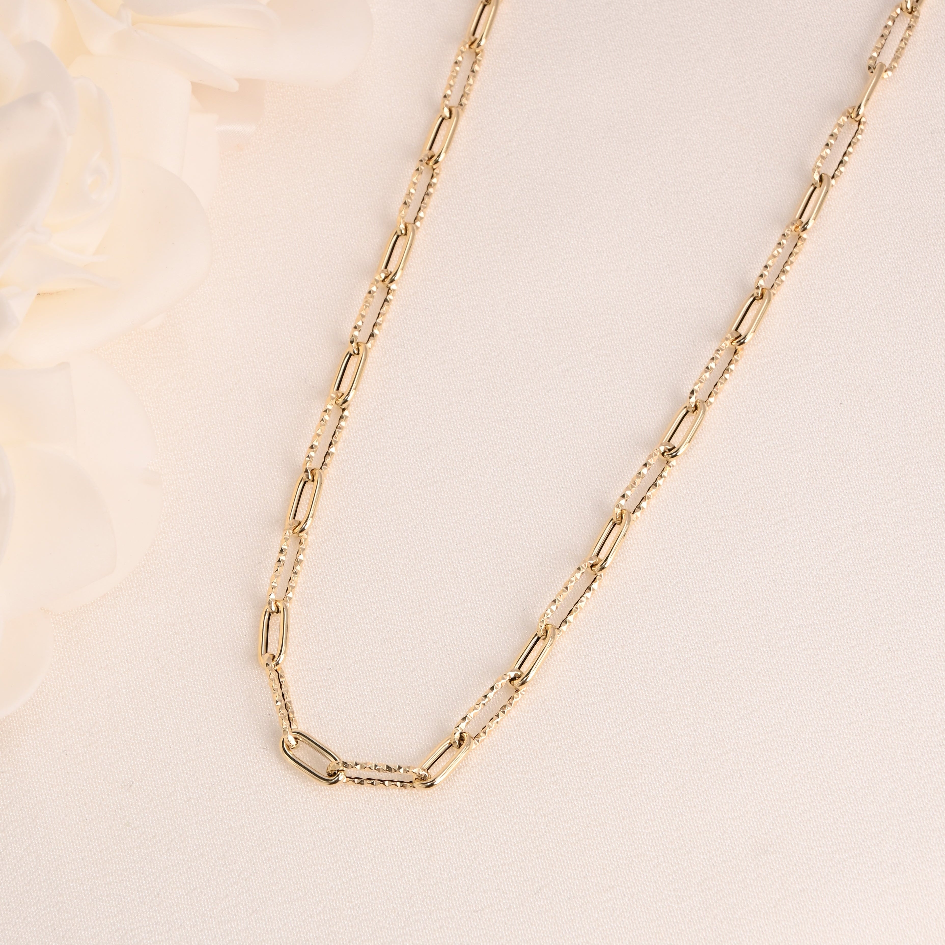 14K Textured Paperclip Chain