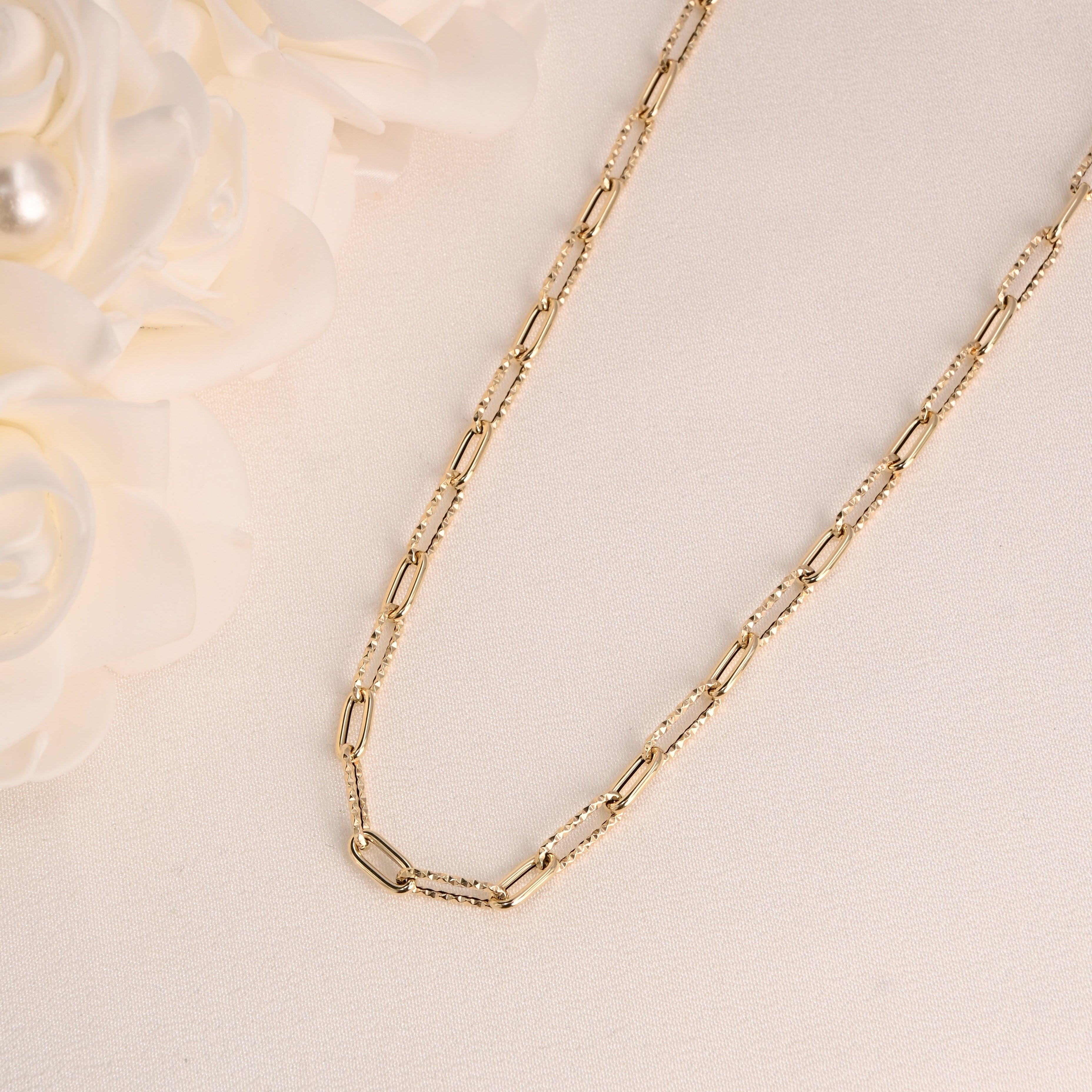 14K Textured Paperclip Chain