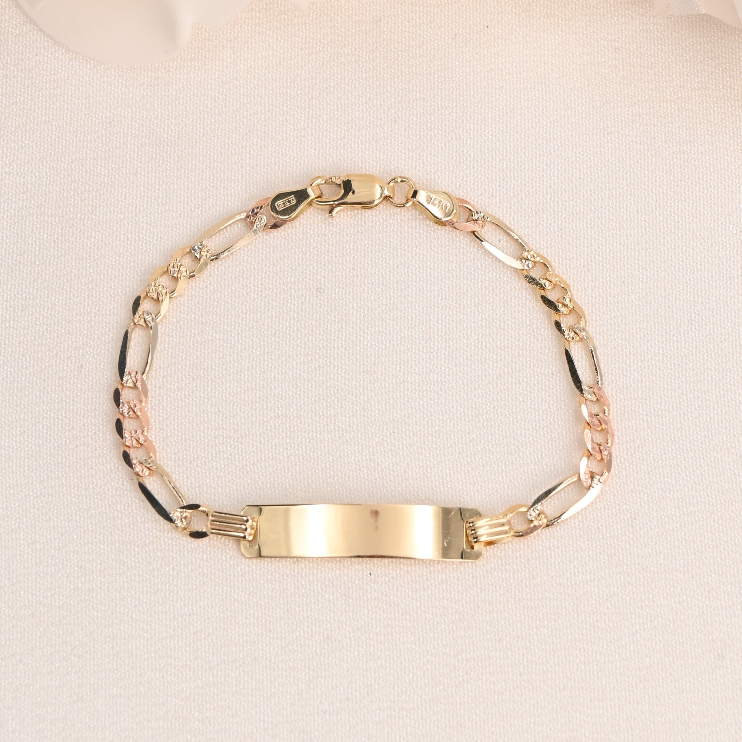 14K Tricolor Figaro ID Bracelet