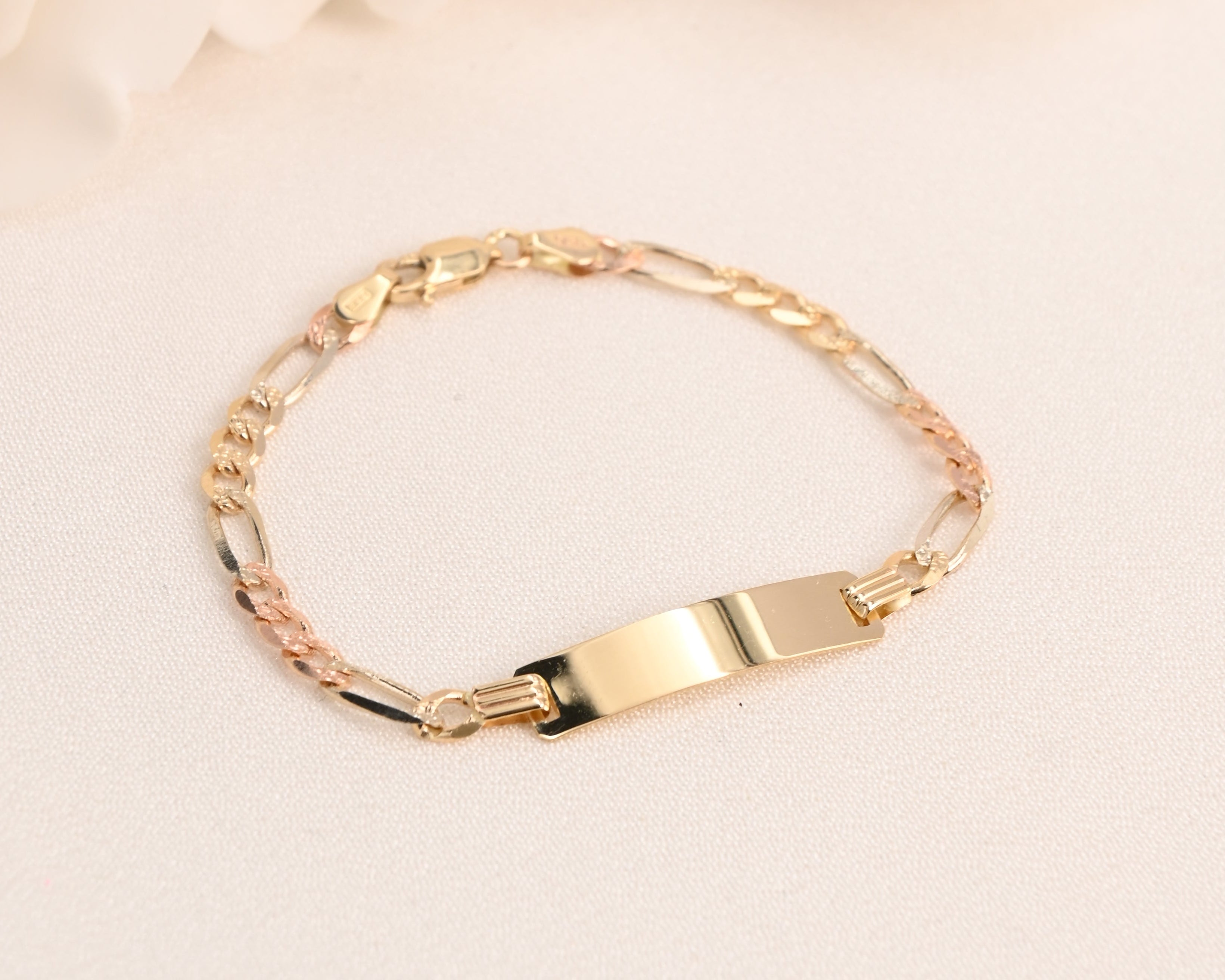 14K Tricolor Figaro ID Bracelet