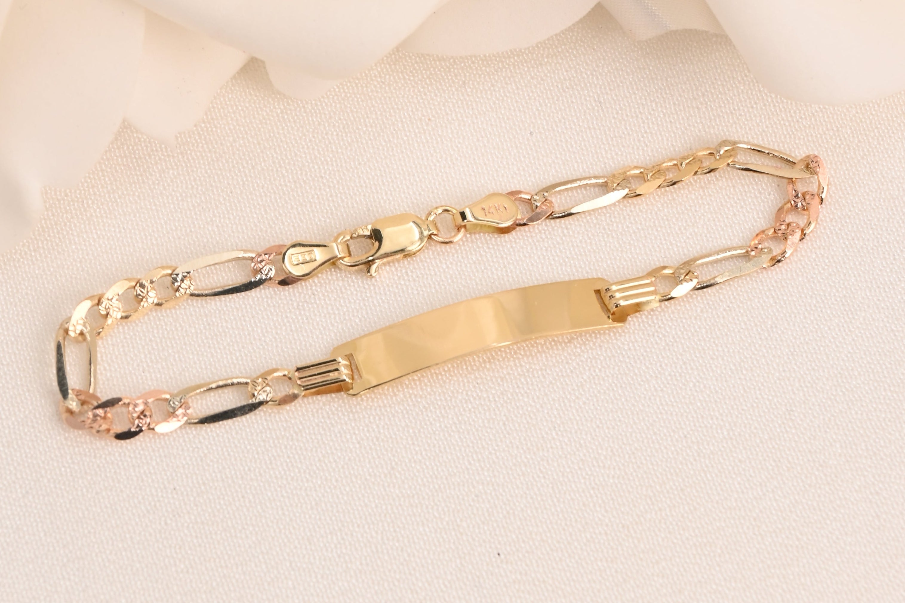 14K Tricolor Figaro ID Bracelet