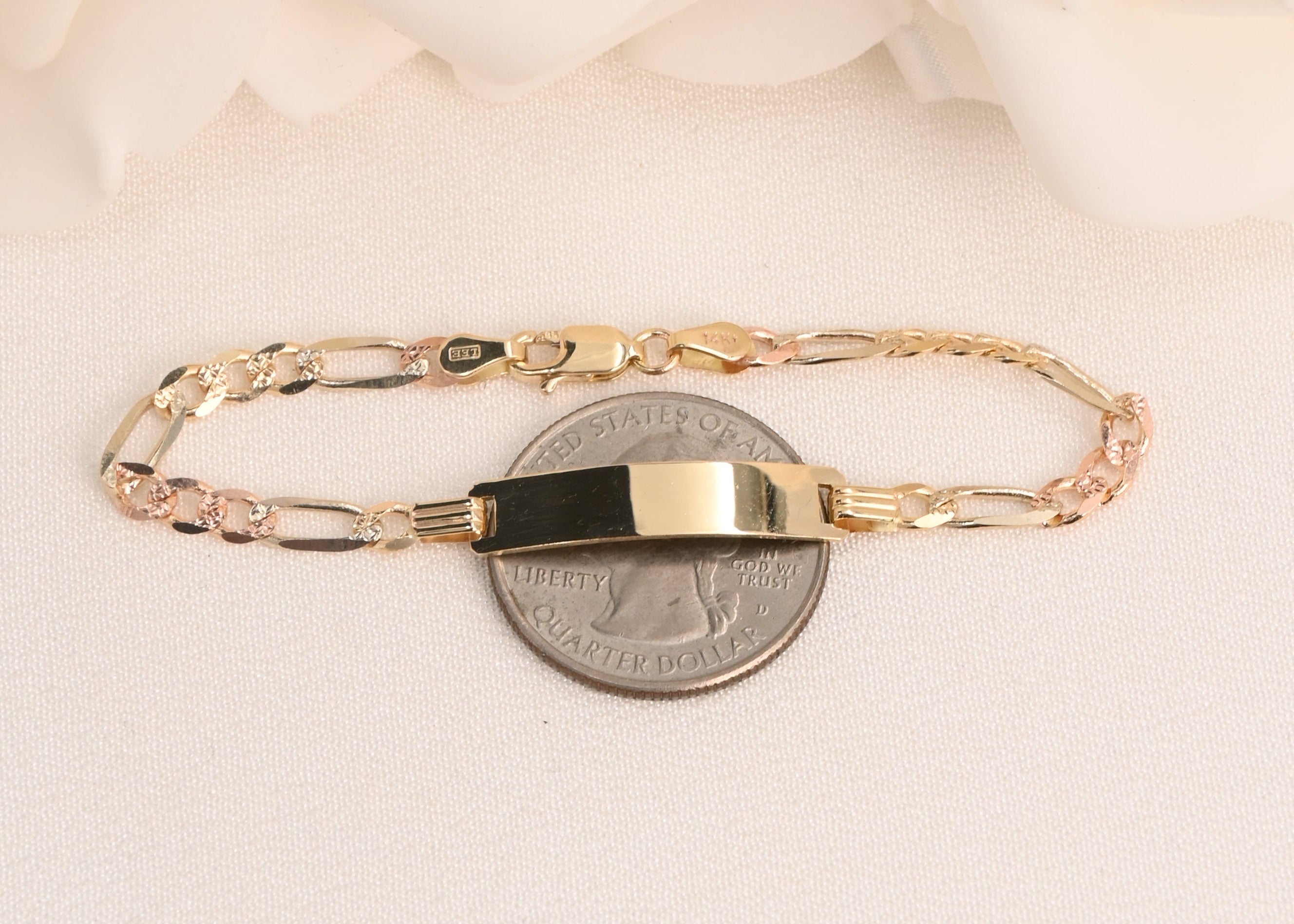 14K Tricolor Figaro ID Bracelet