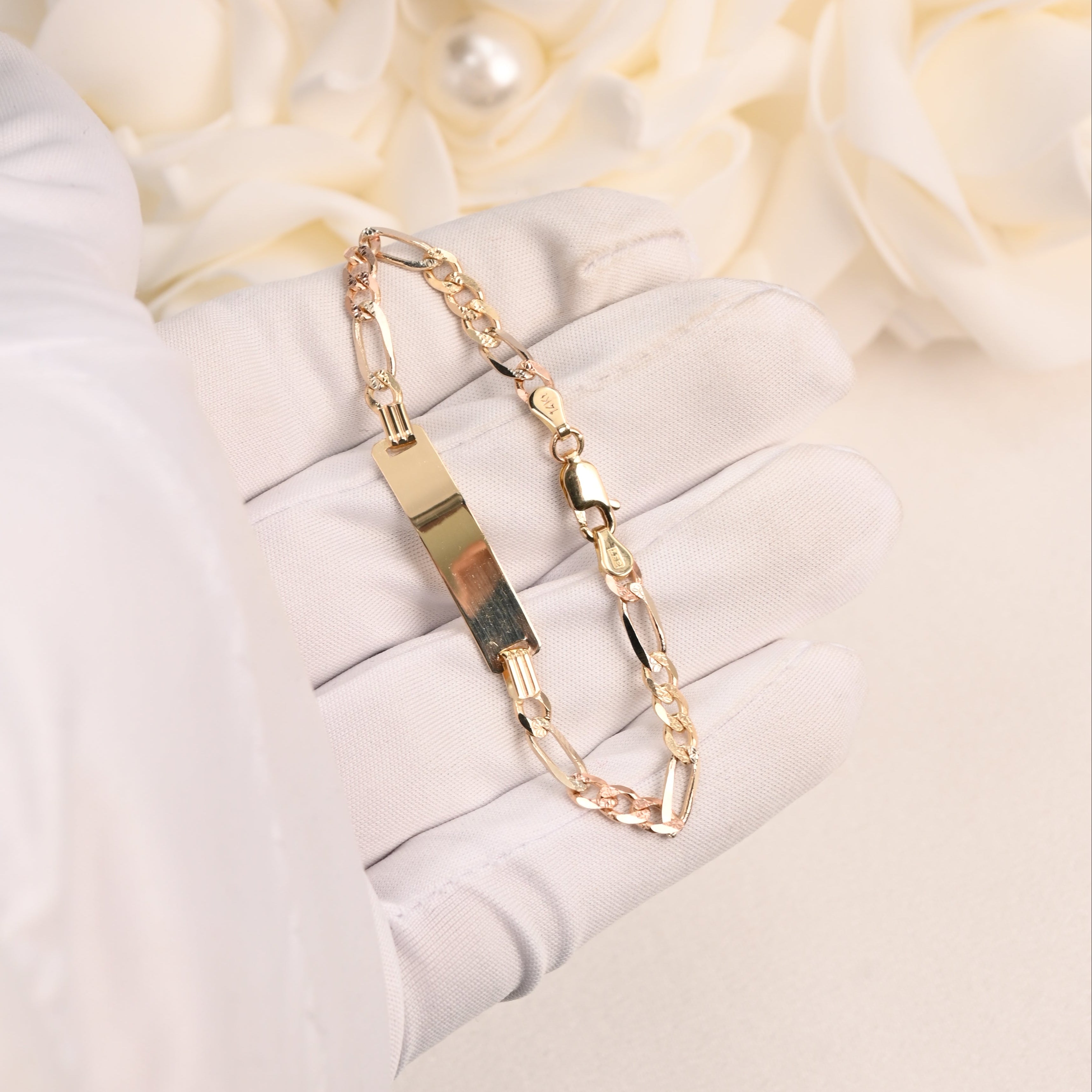14K Tricolor Figaro ID Bracelet