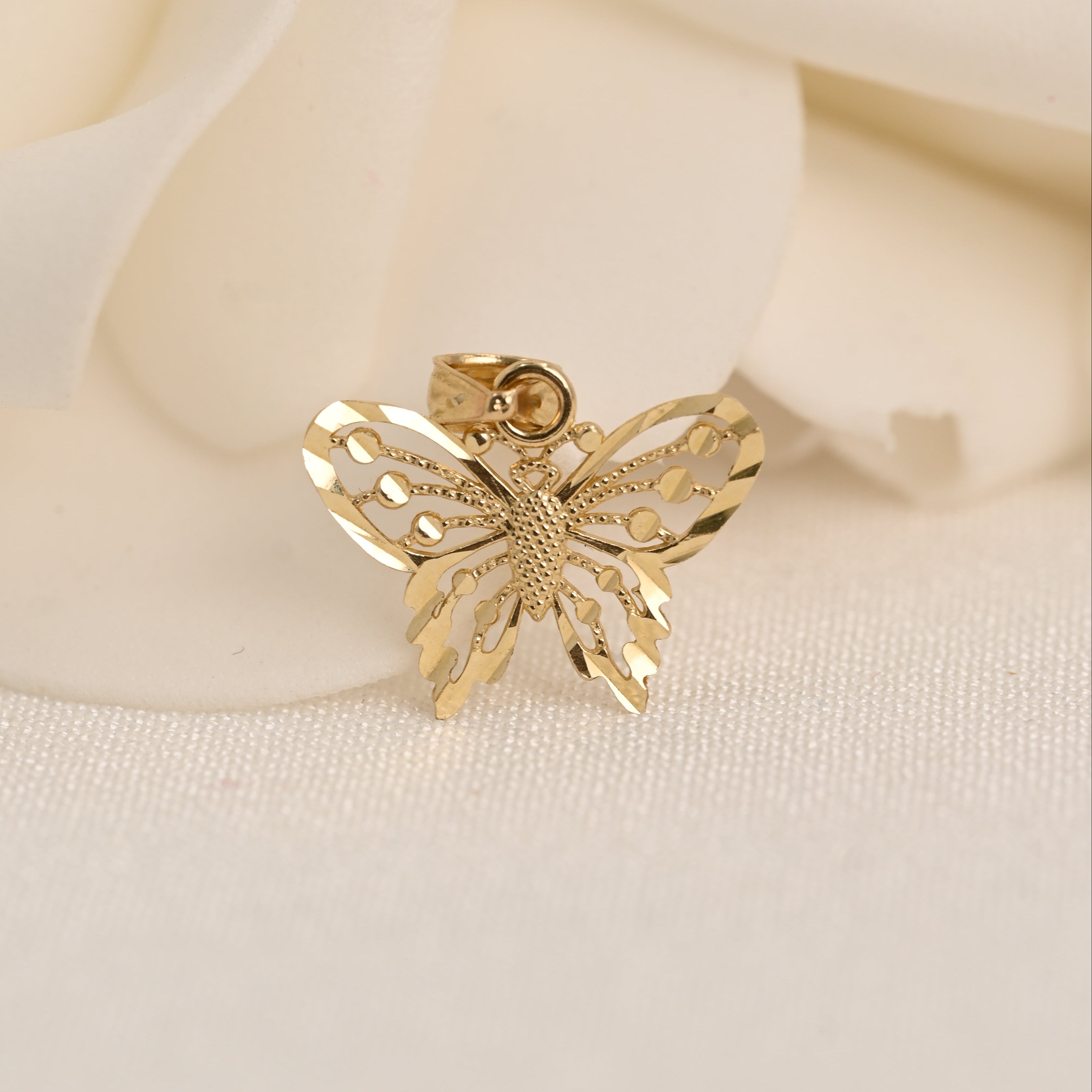 14K Diamond-Cut Filigree Butterfly Pendant