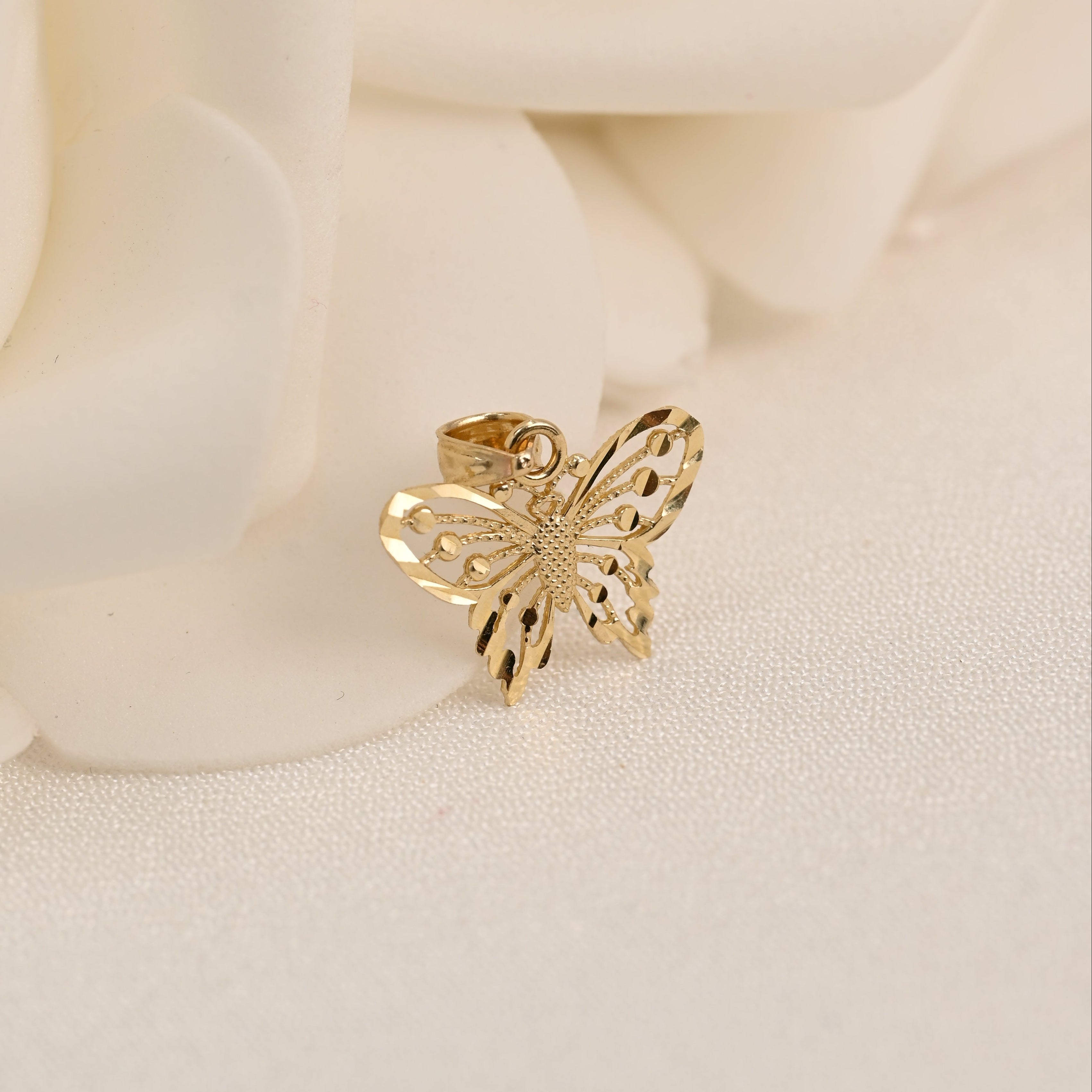 14K Diamond-Cut Filigree Butterfly Pendant