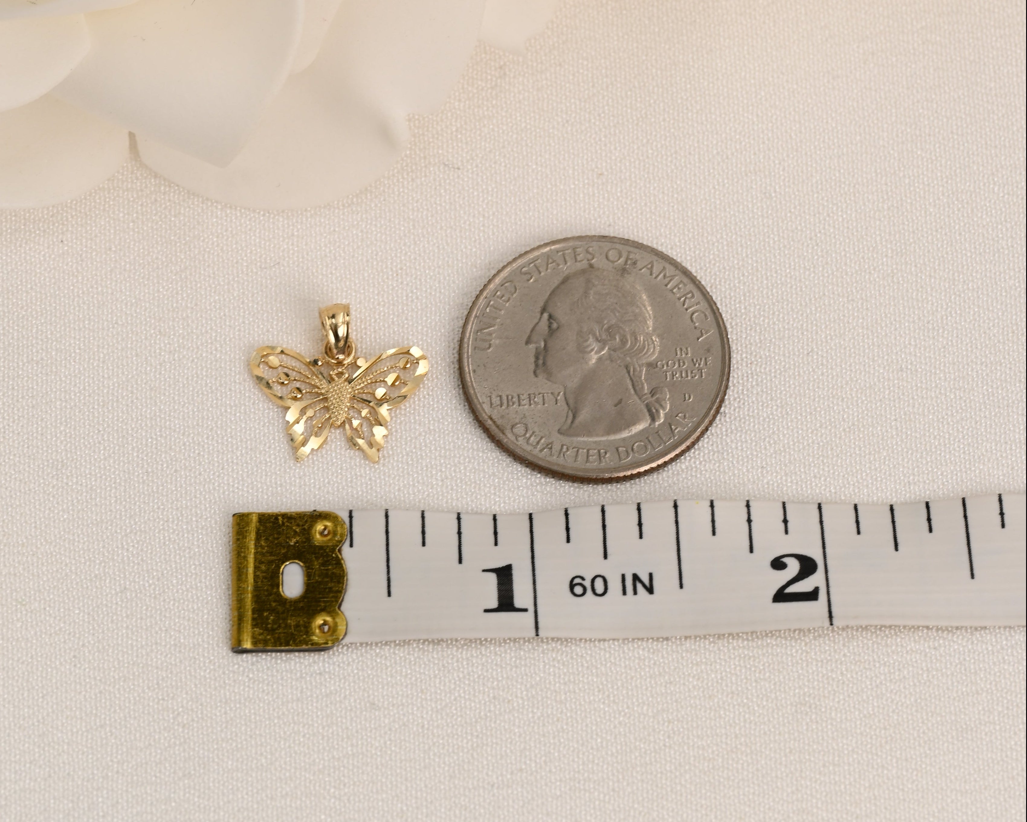 14K Diamond-Cut Filigree Butterfly Pendant