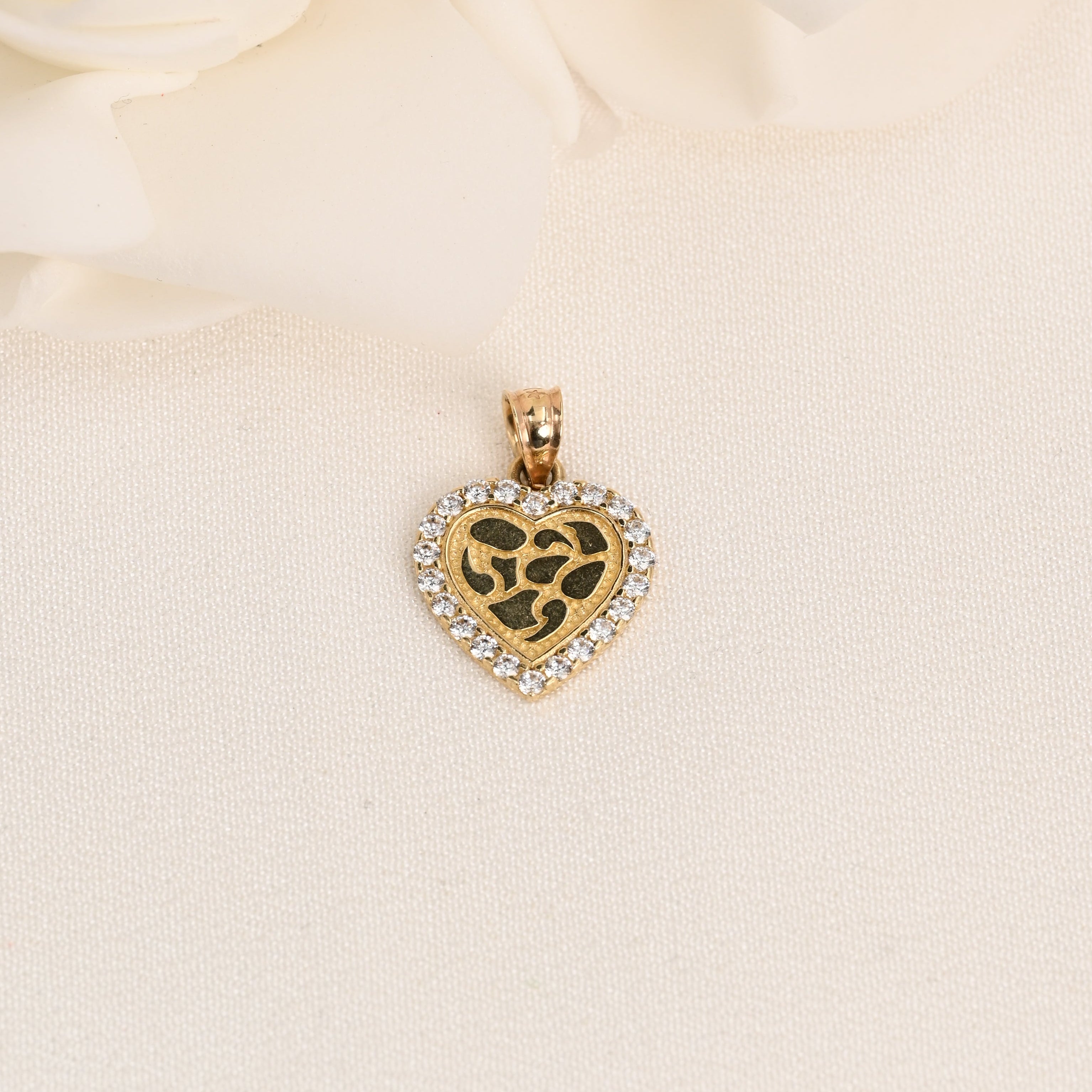14k CZ Nugget Heart Pendant