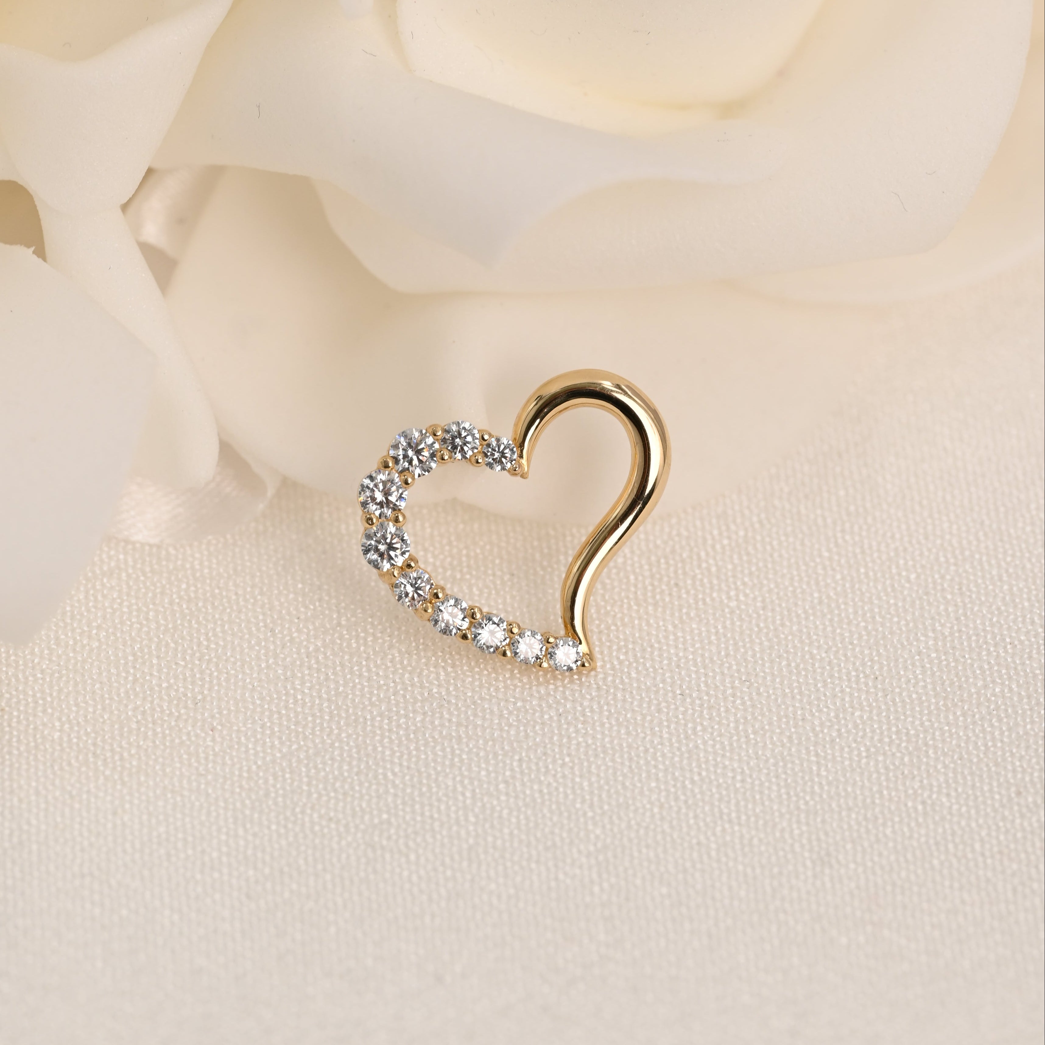 14K CZ Open Heart Pendant