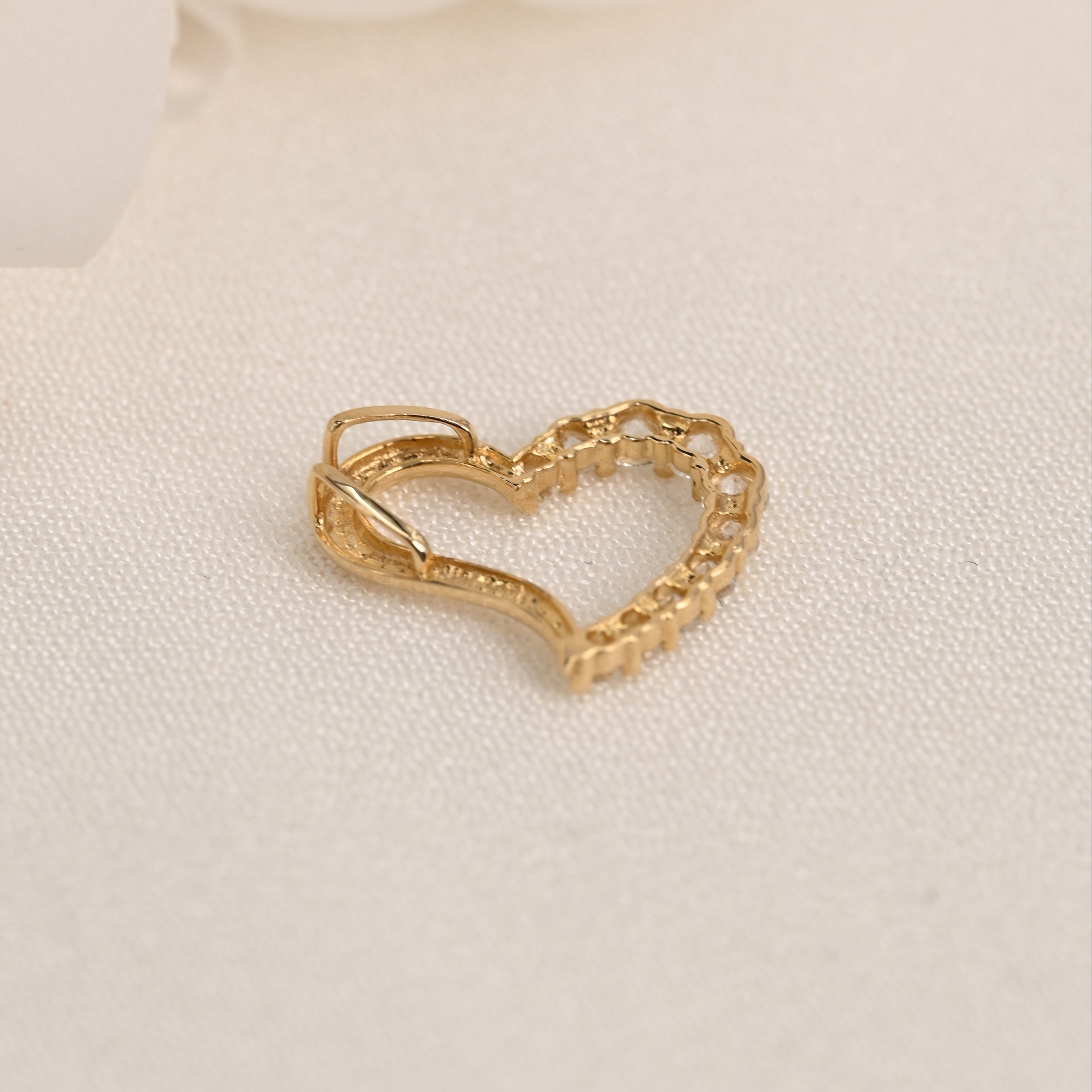 14K CZ Open Heart Pendant