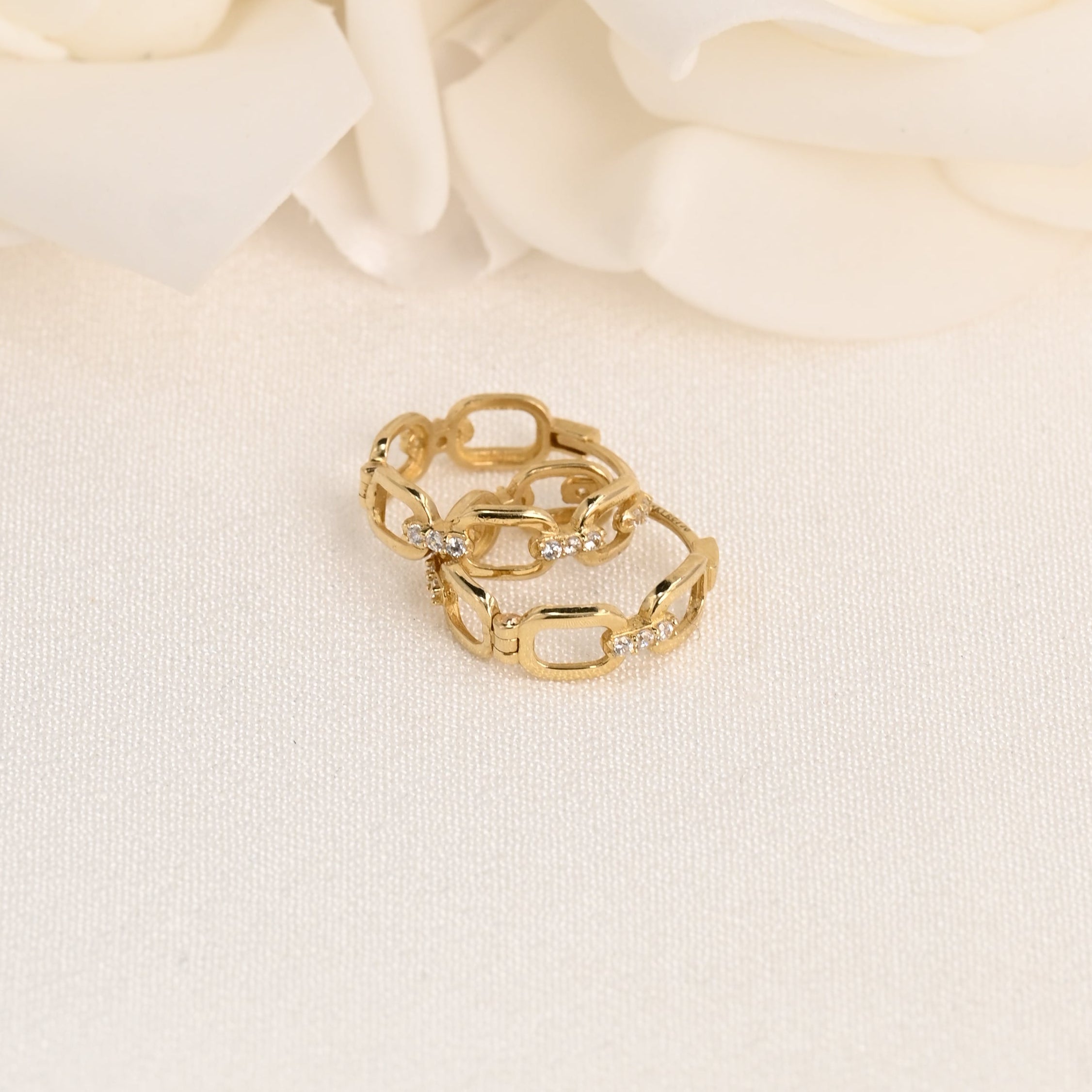 14K CZ Curb Link Huggie Earrings