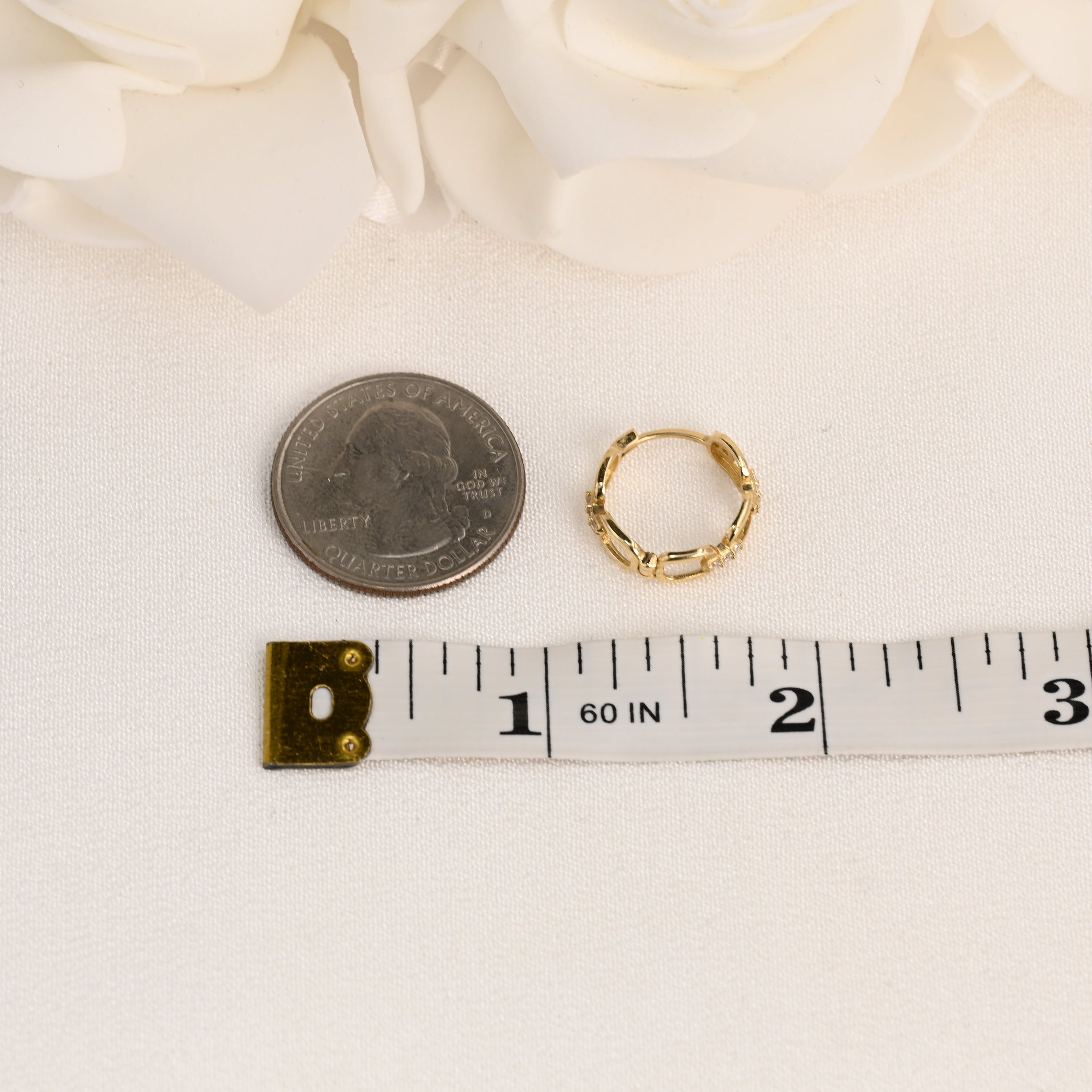 14K CZ Curb Link Huggie Earrings