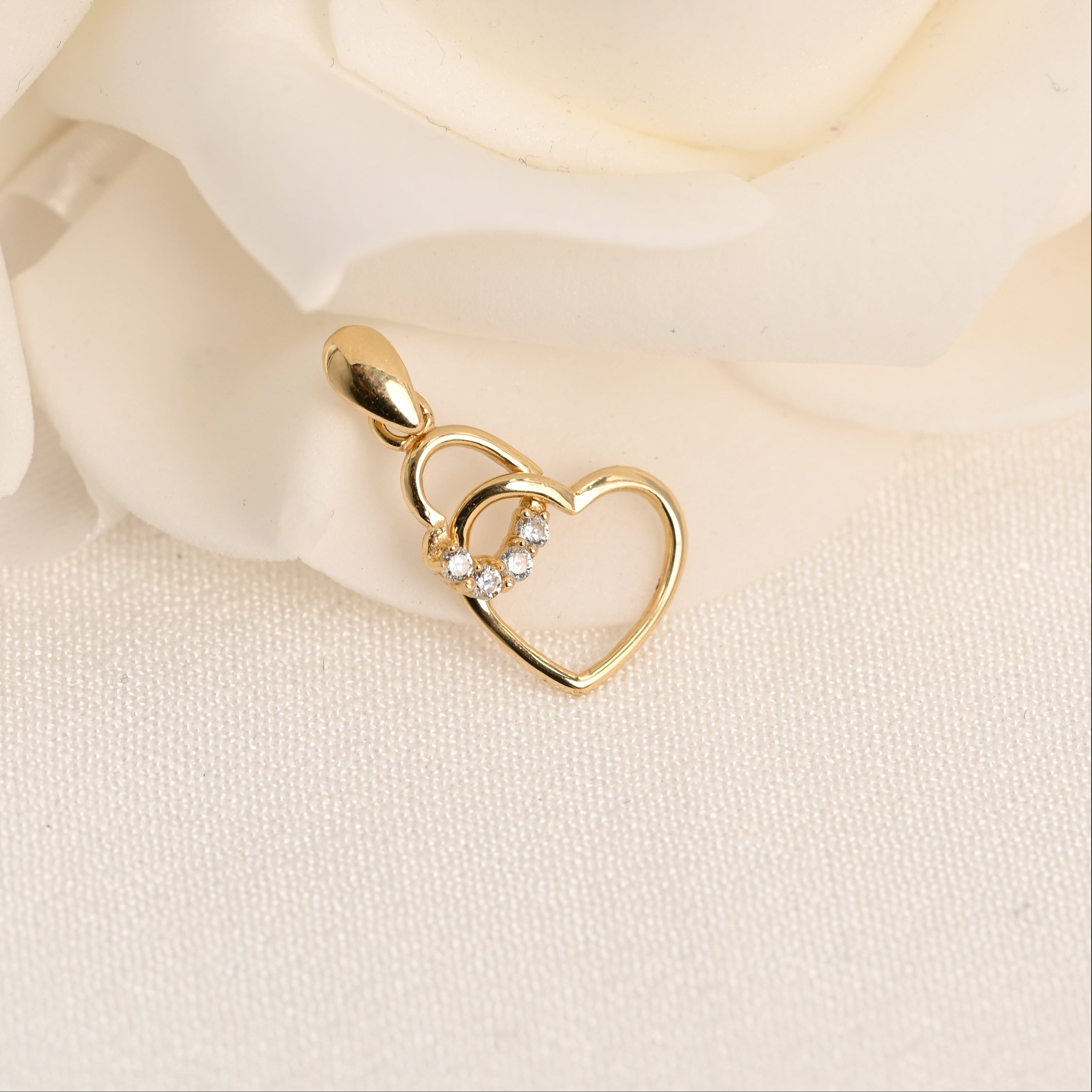 14K CZ Double Heart Pendant