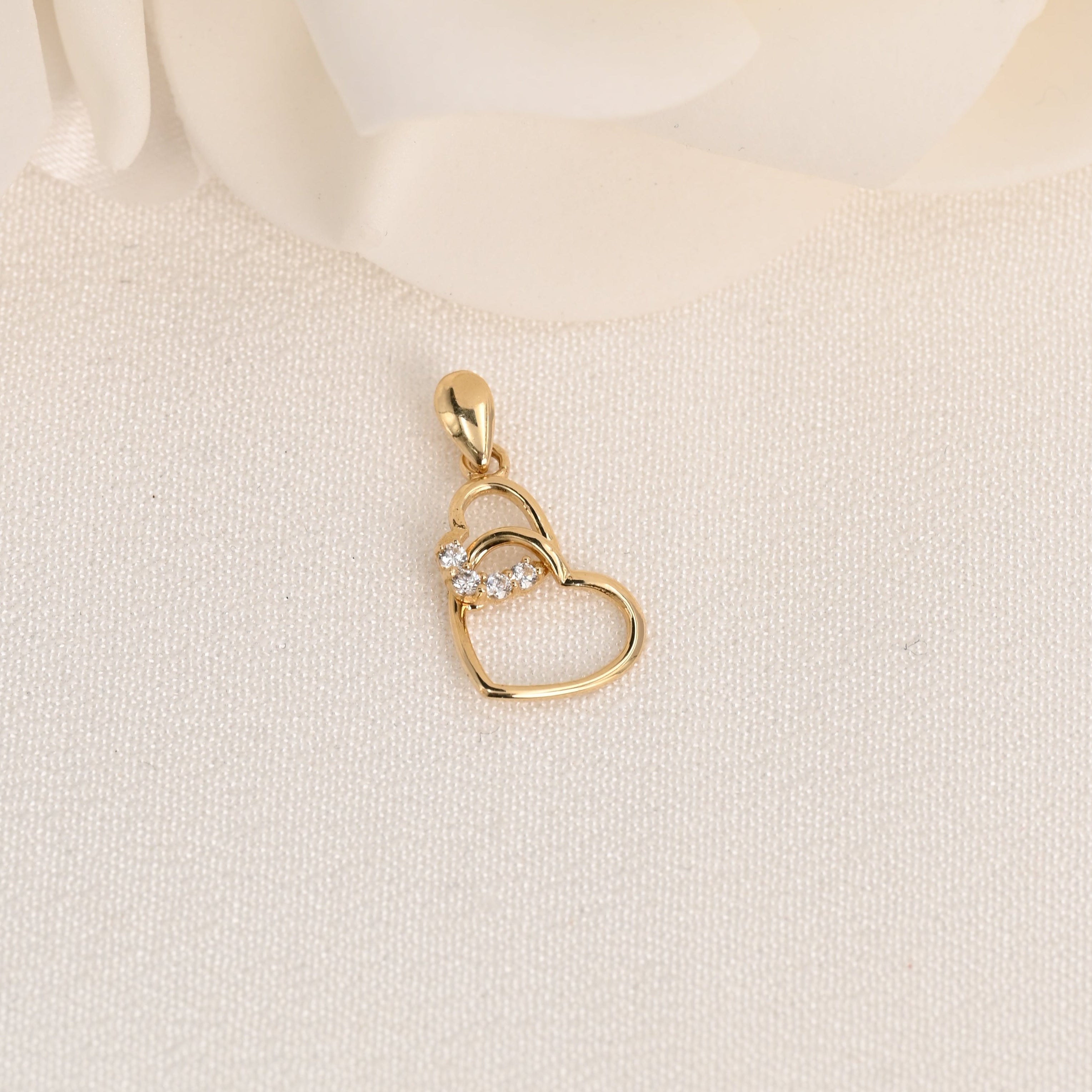 14K CZ Double Heart Pendant