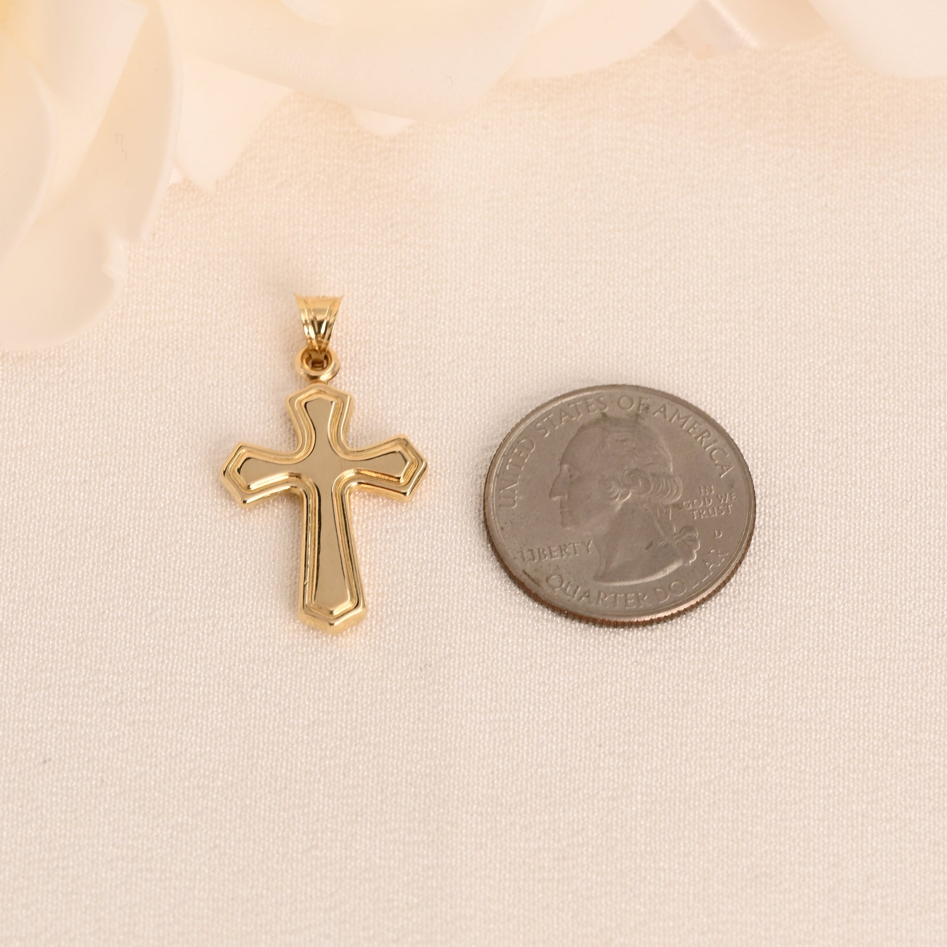 14K Beveled Cross Pendant