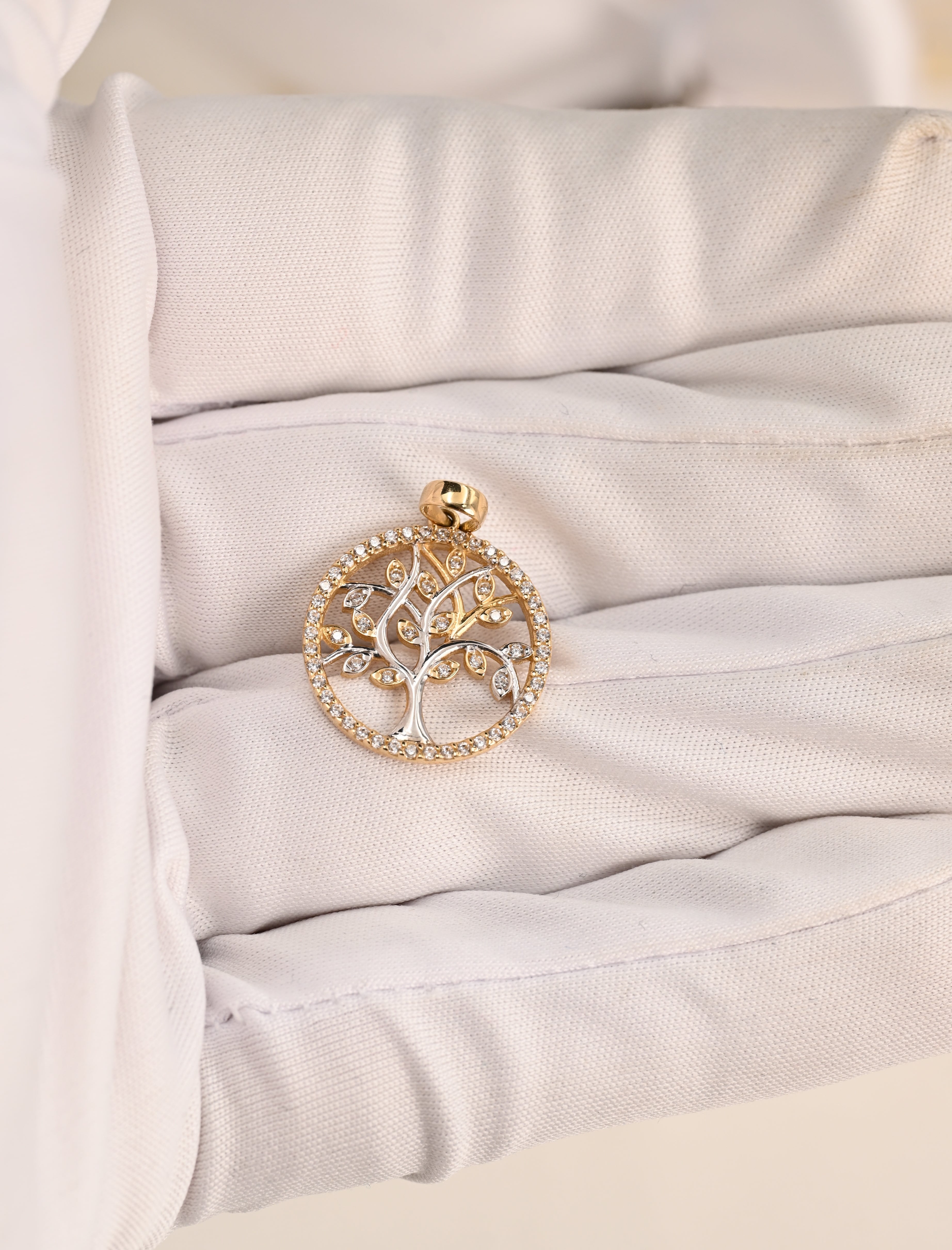 14k Two Tone CZ Filigree Tree Pendant
