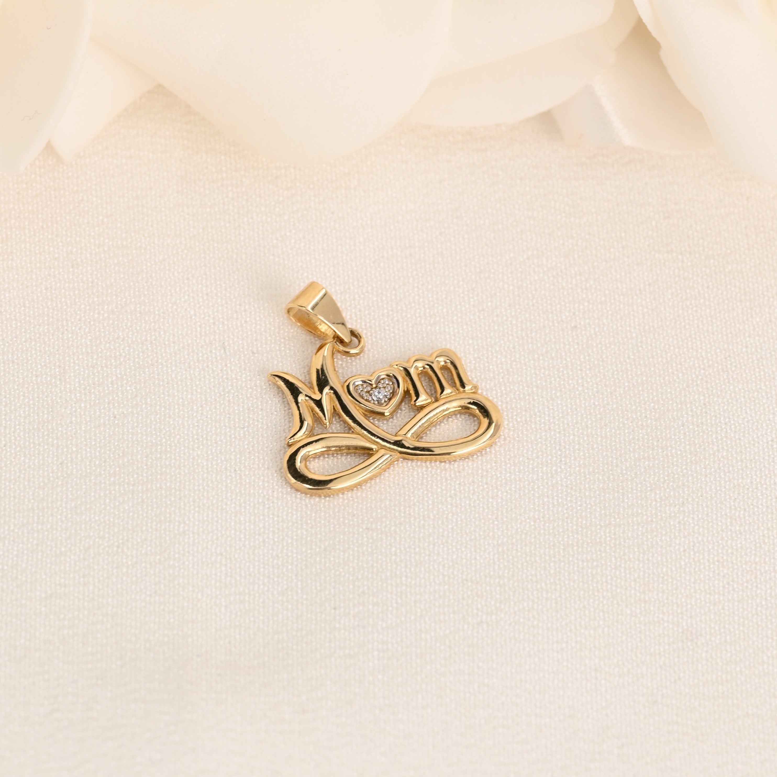 14k CZ Infinity Mom Pendant