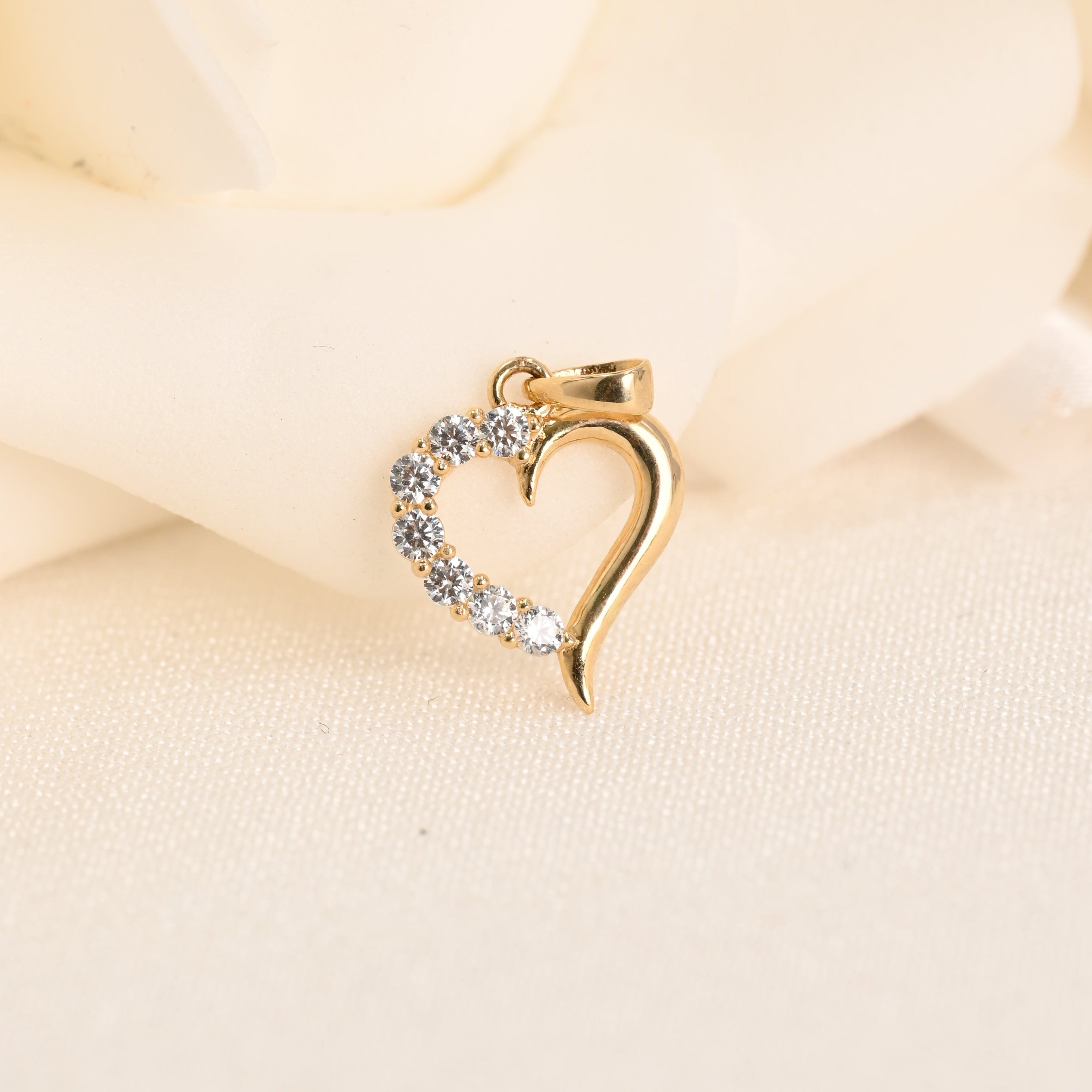 14K CZ Half Heart Pendant