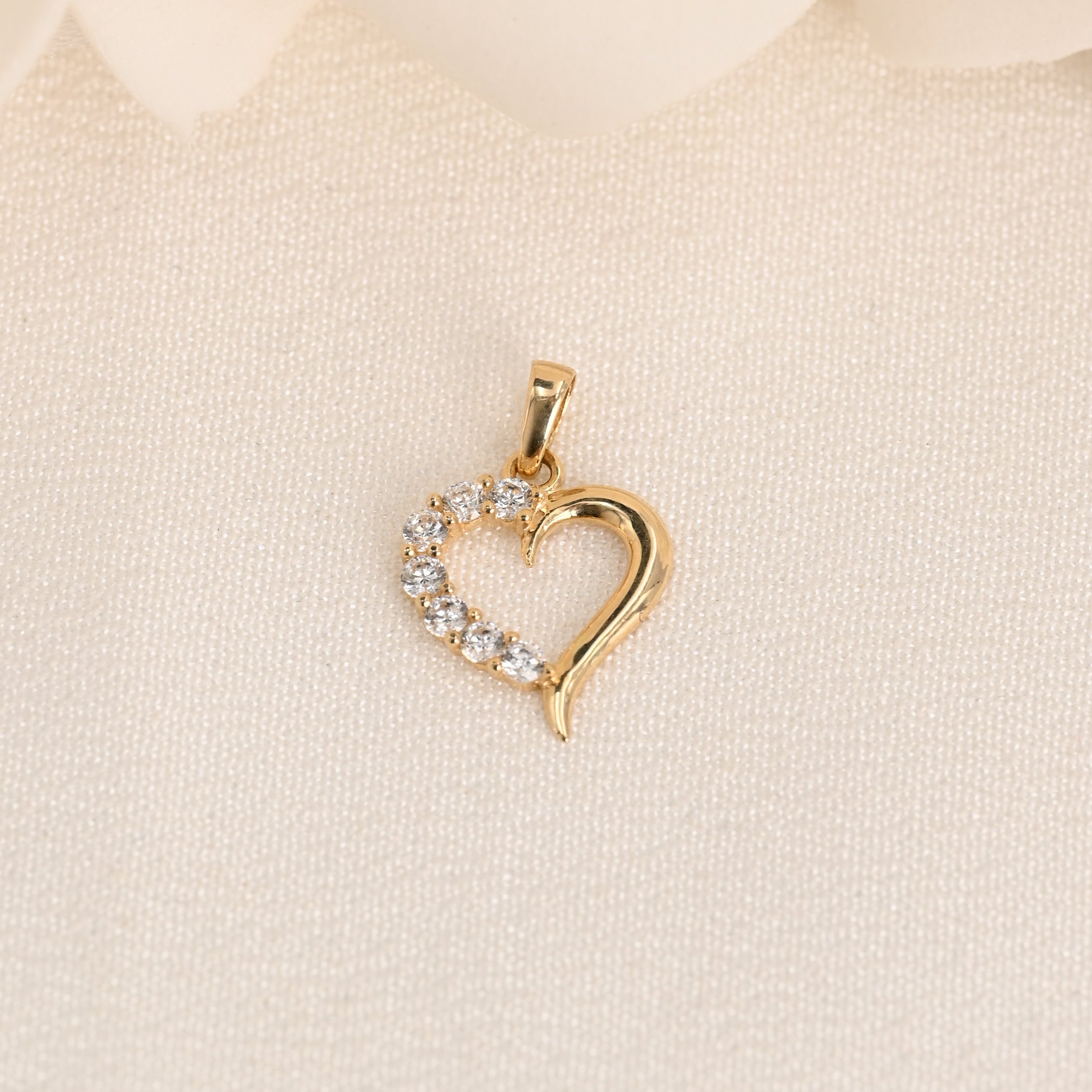 14K CZ Half Heart Pendant