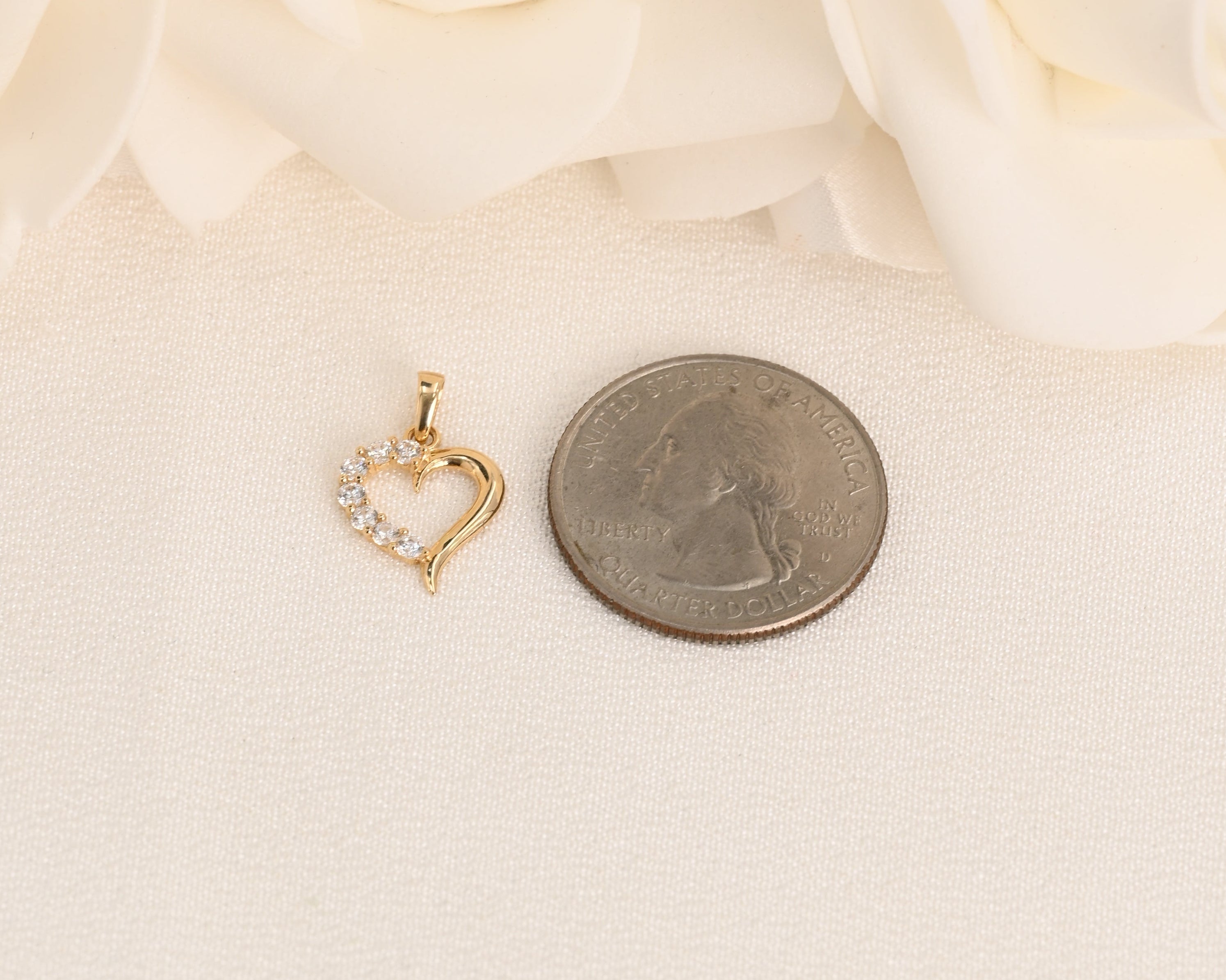 14K CZ Half Heart Pendant