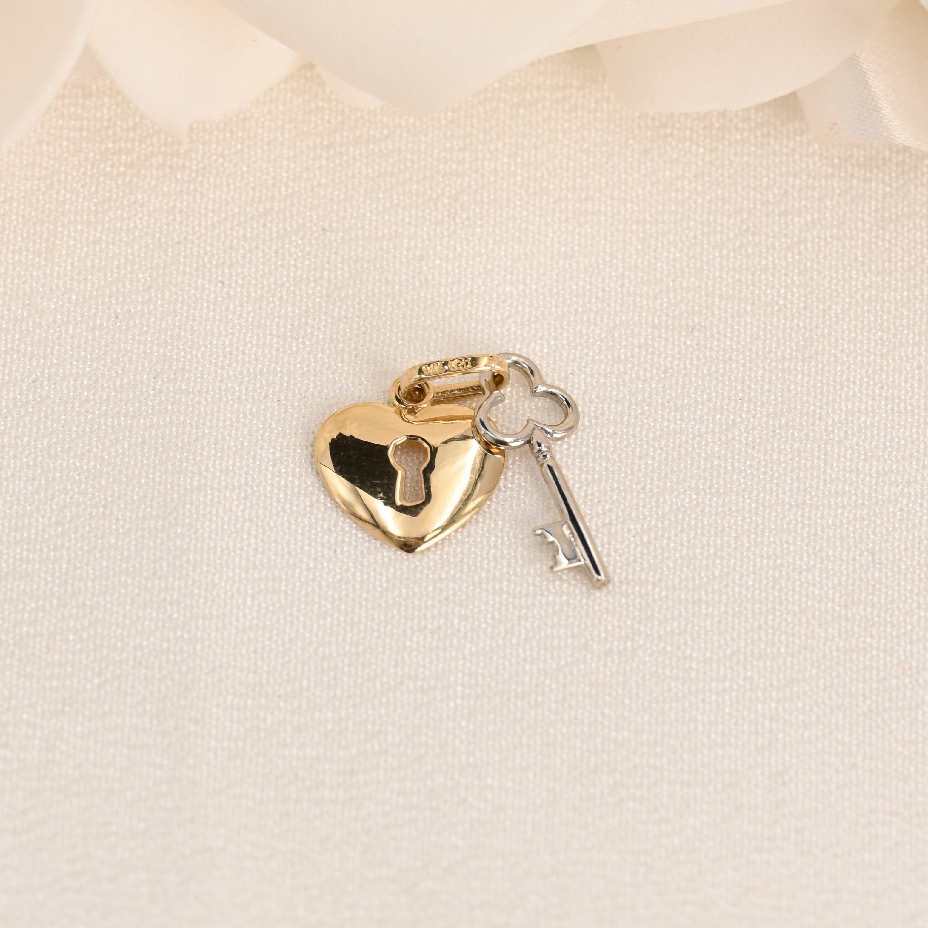 14K Two-Tone Heart Lock & Key Pendant