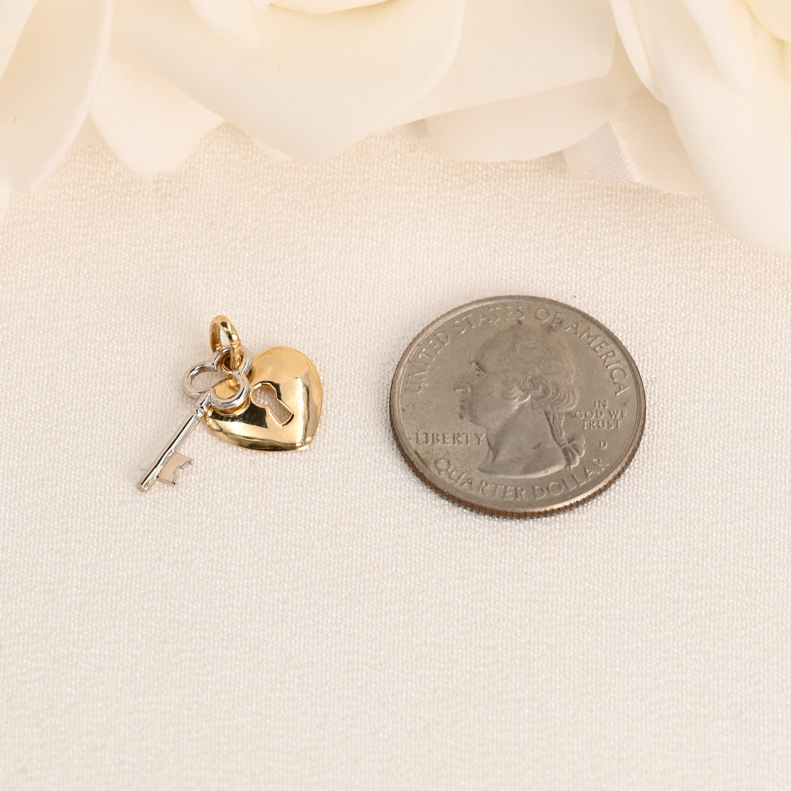 14K Two-Tone Heart Lock & Key Pendant