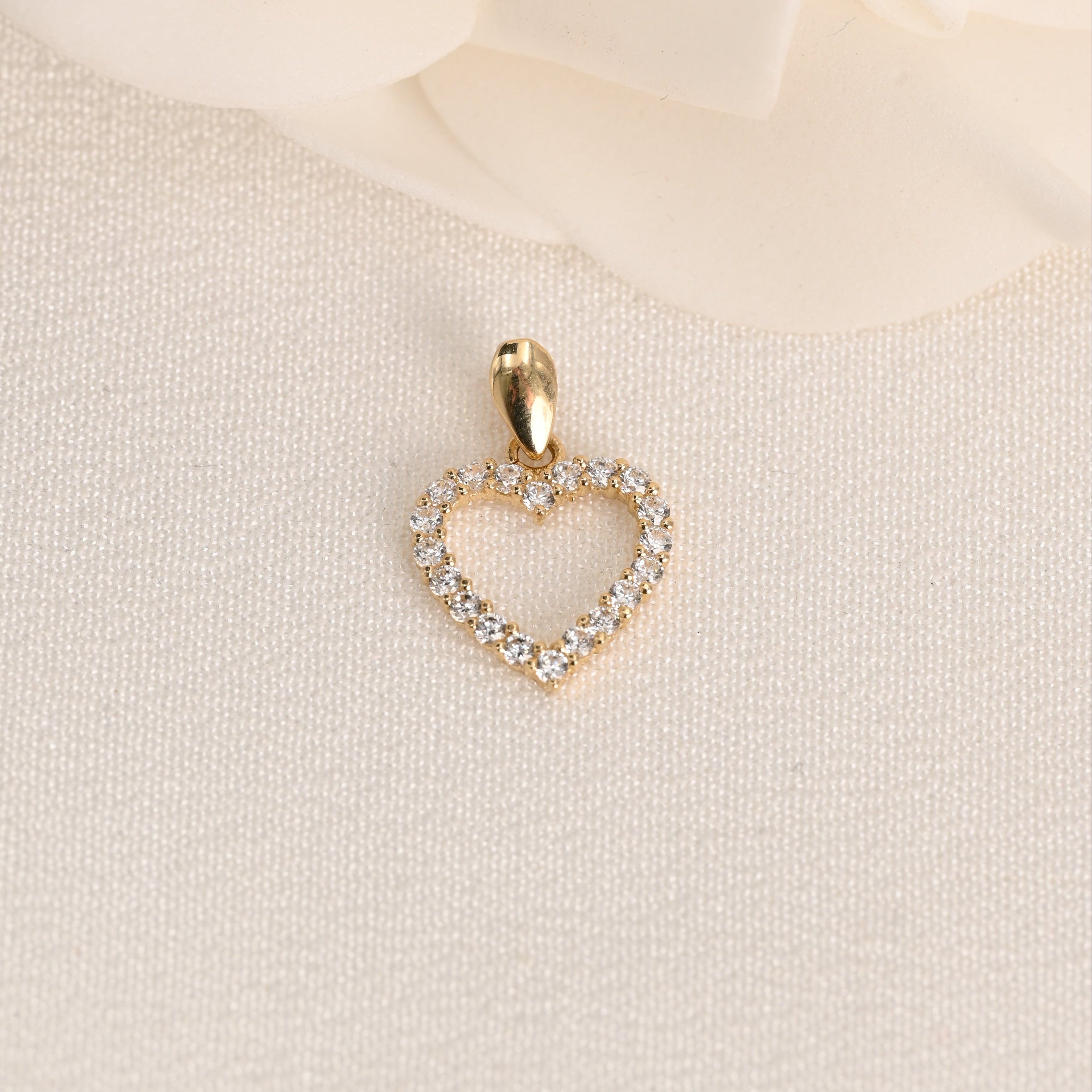 14K CZ Open Heart Pendant