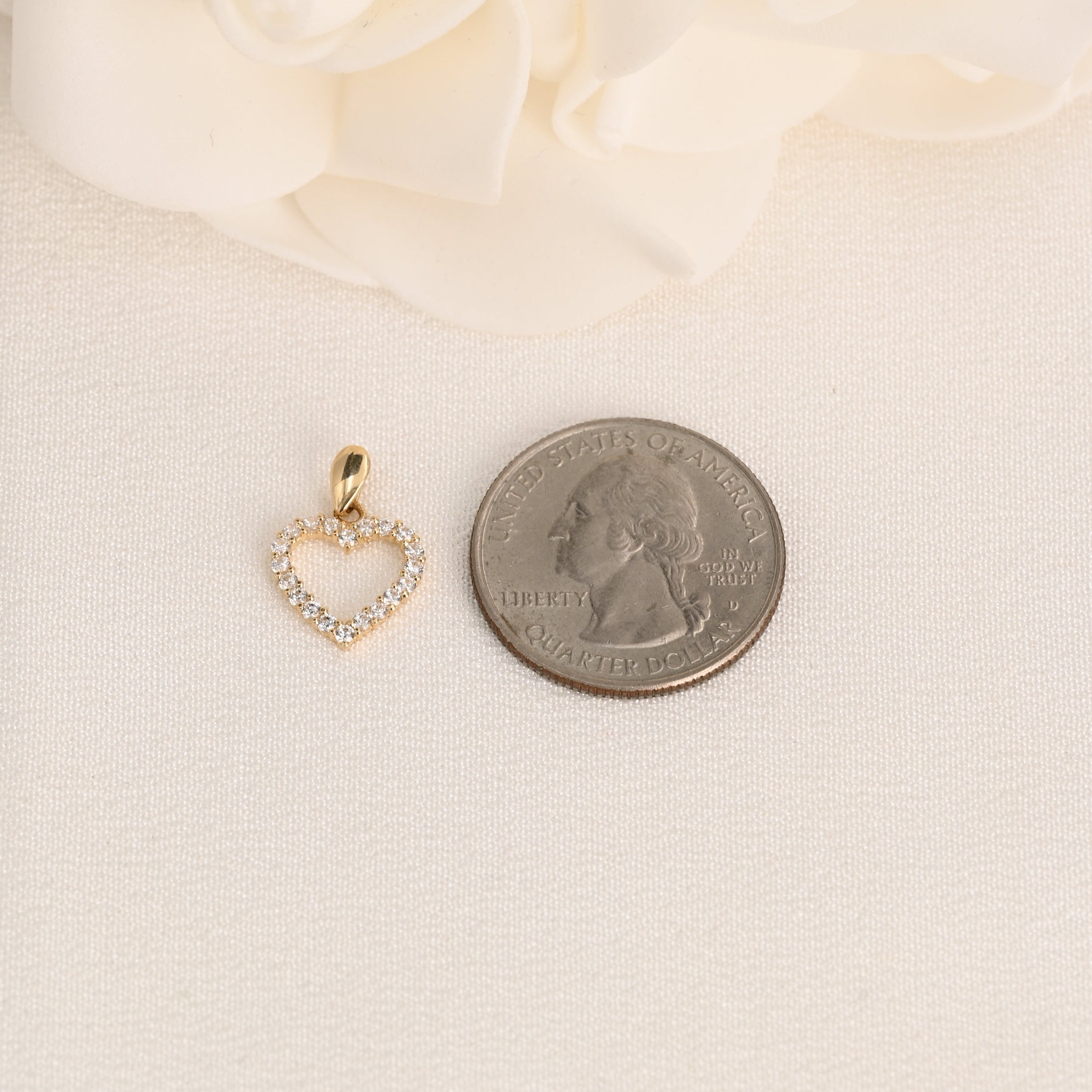 14K CZ Open Heart Pendant
