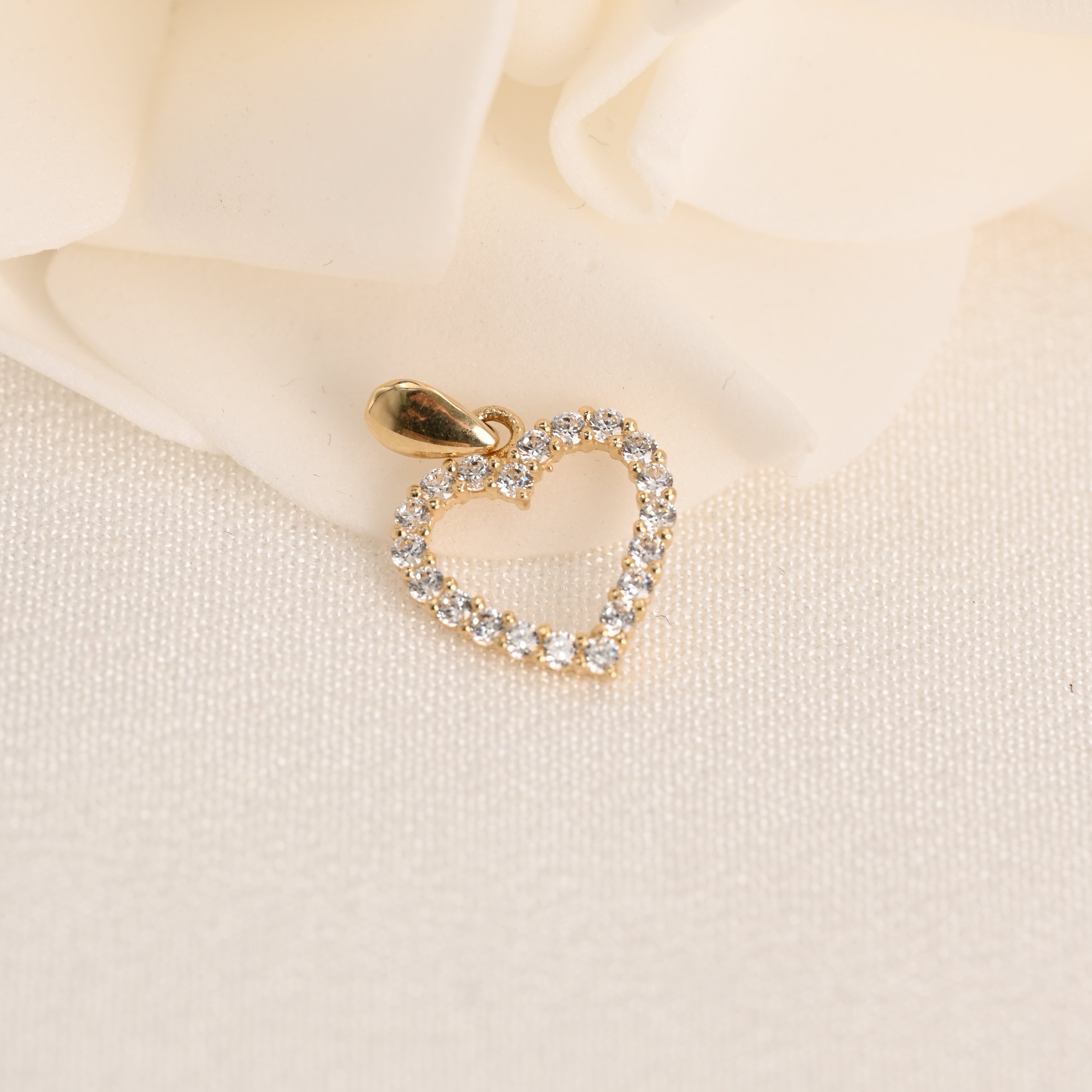 14K CZ Open Heart Pendant