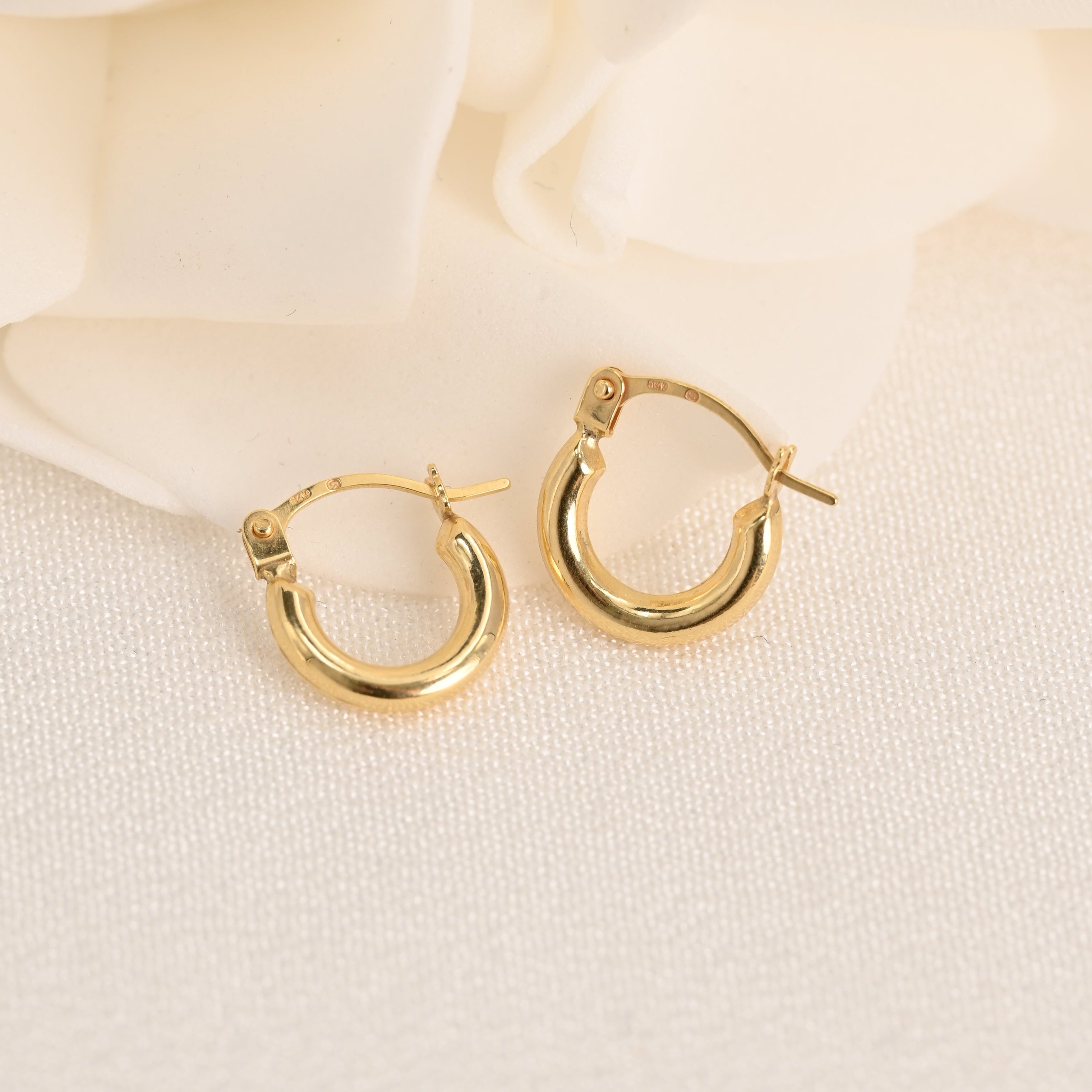 14k Tiny Mini Polished Hoop Earrings