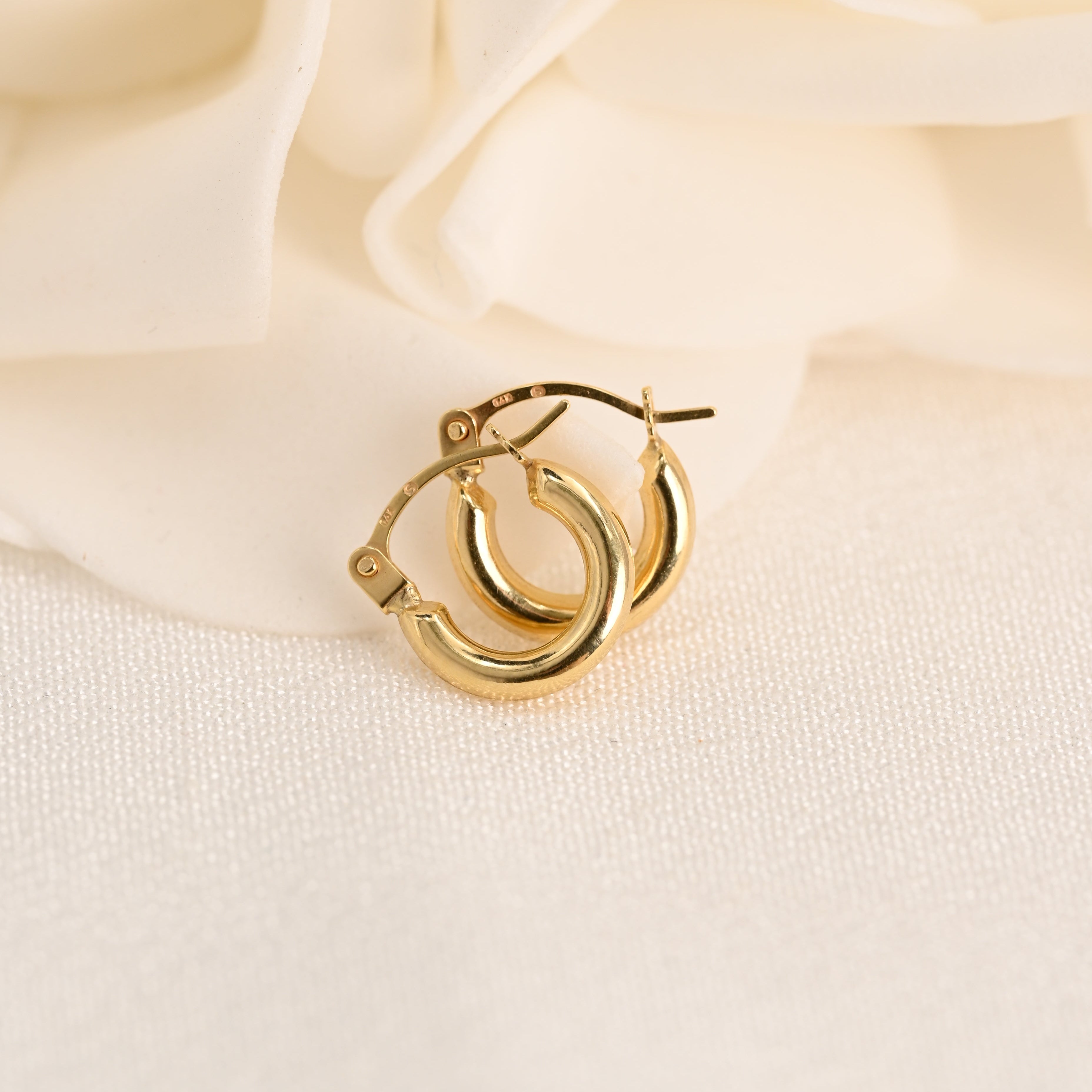 14k Tiny Mini Polished Hoop Earrings