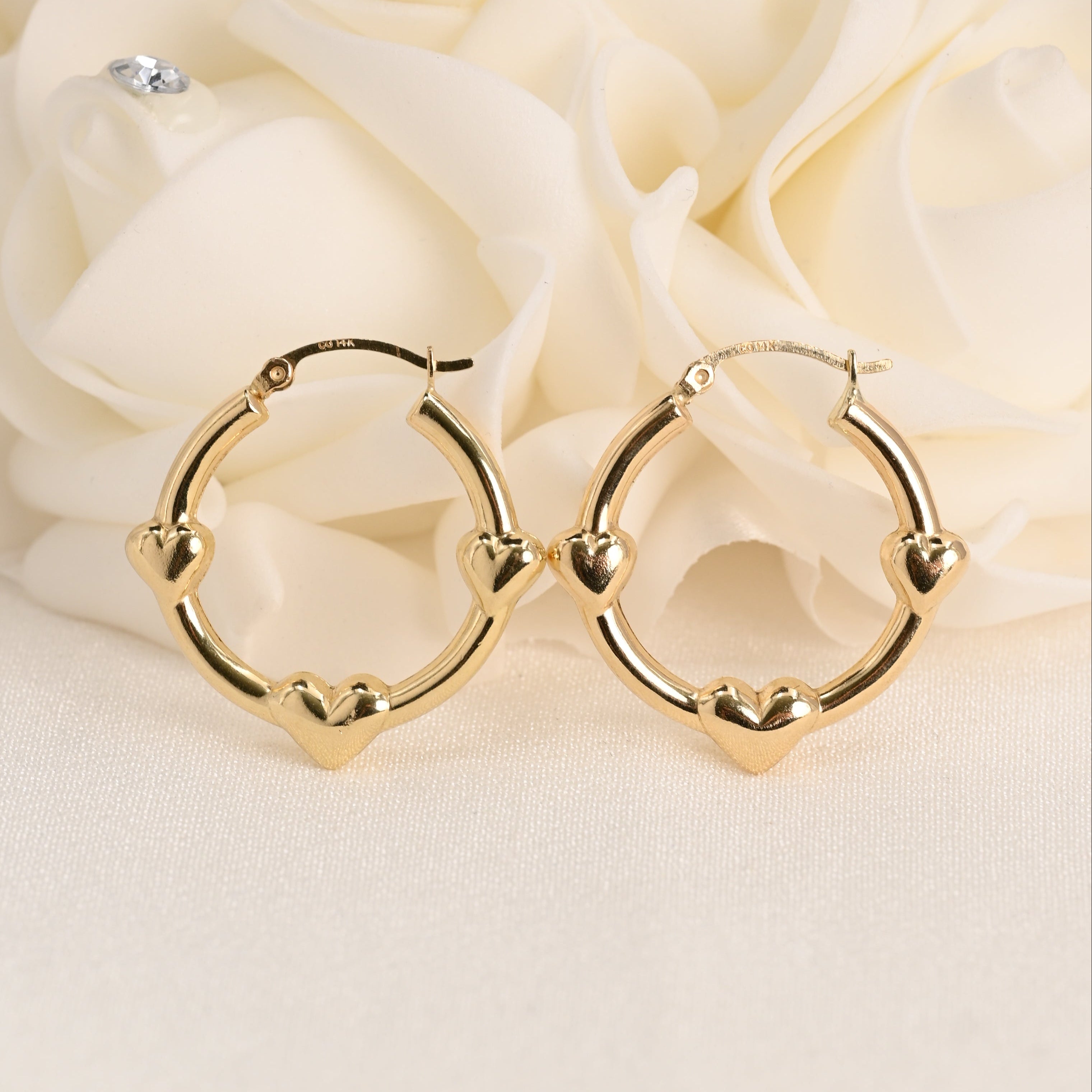 14K Triple Heart Hoop Earrings