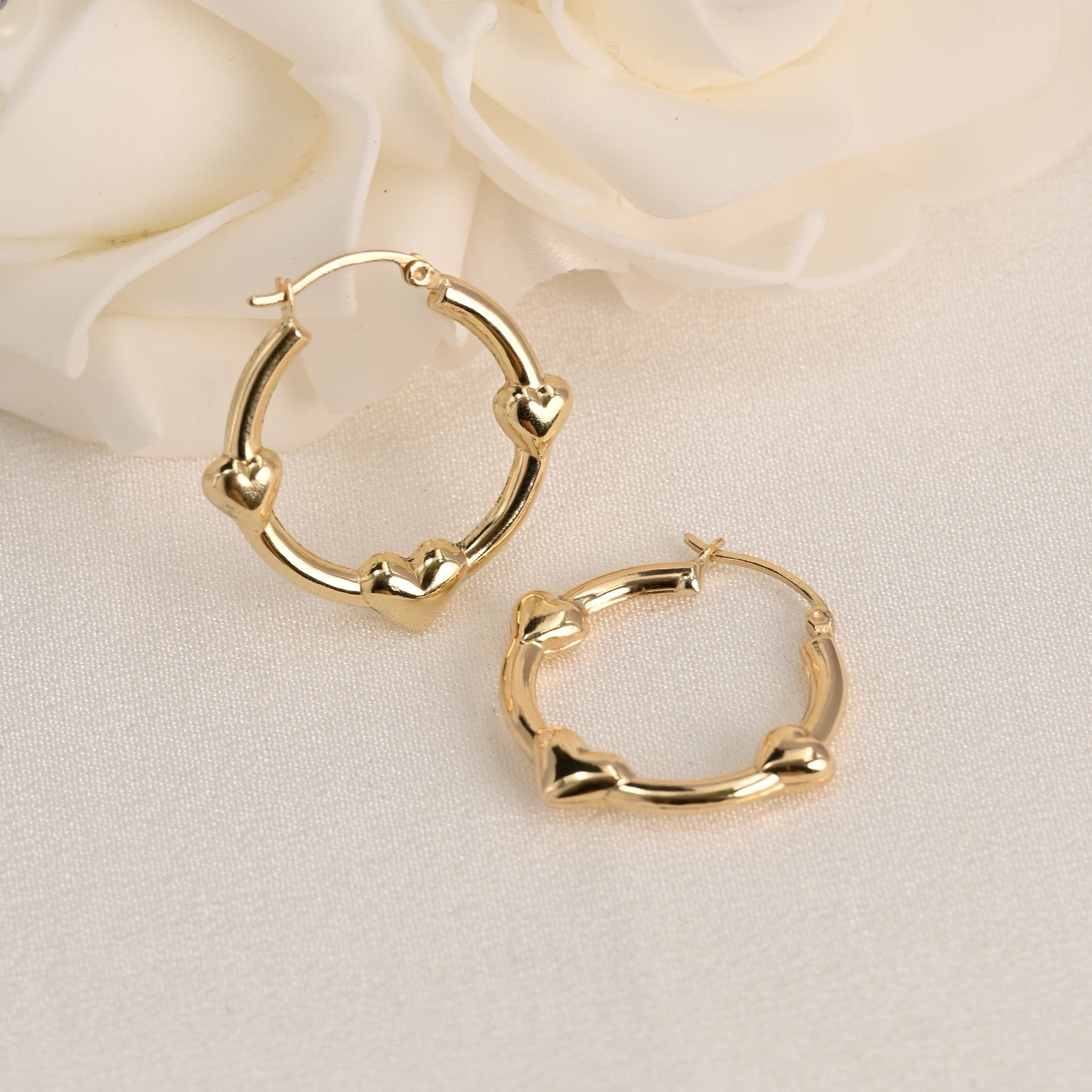 14K Triple Heart Hoop Earrings