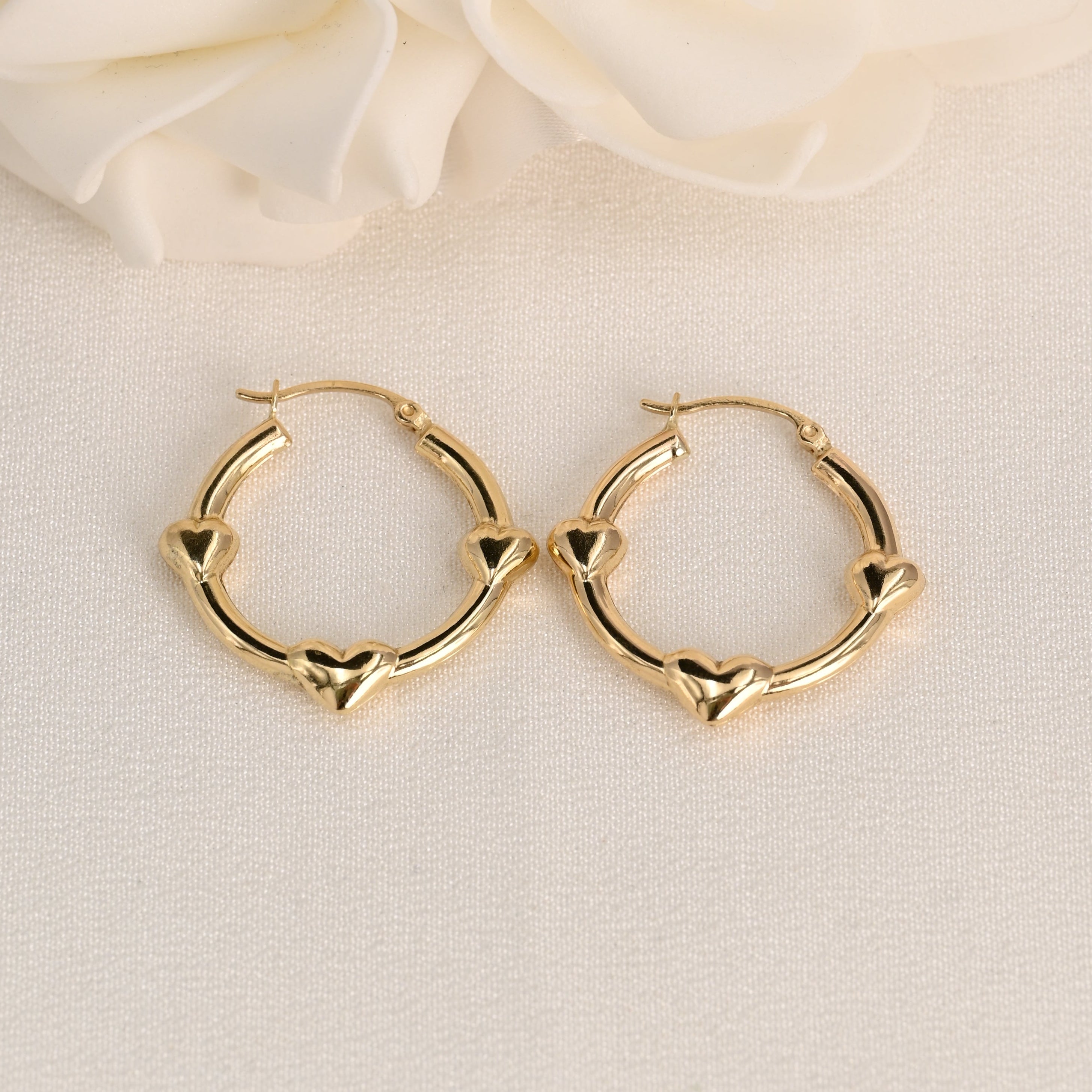 14K Triple Heart Hoop Earrings