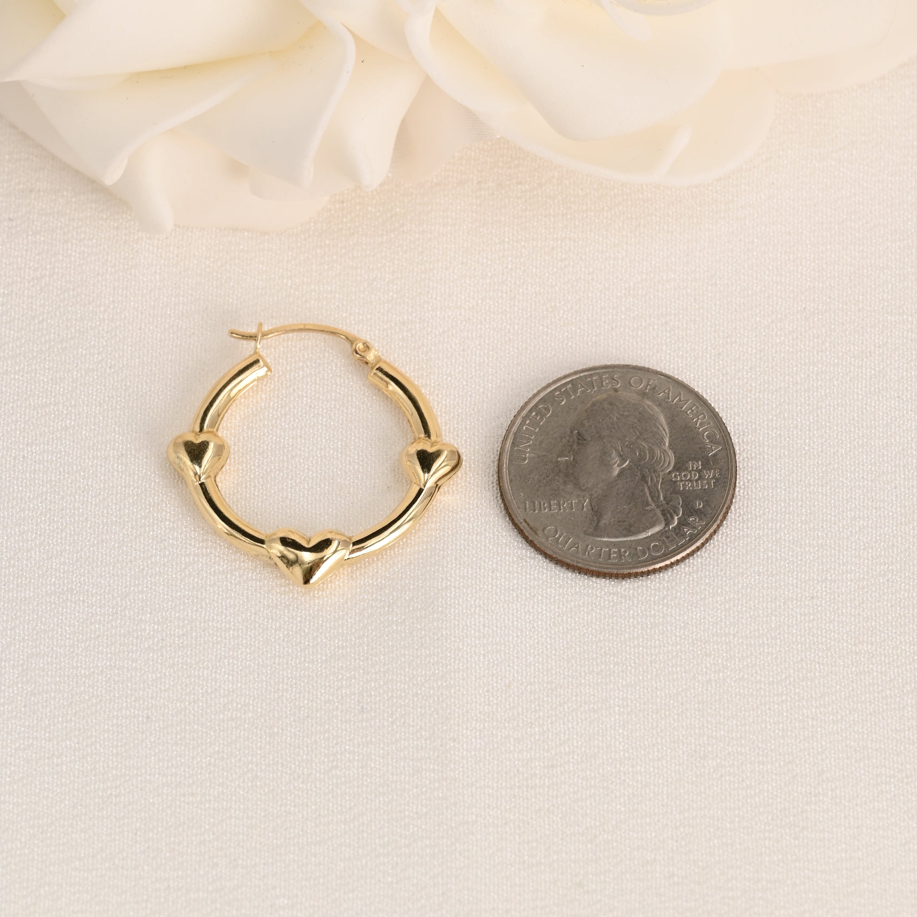 14K Triple Heart Hoop Earrings
