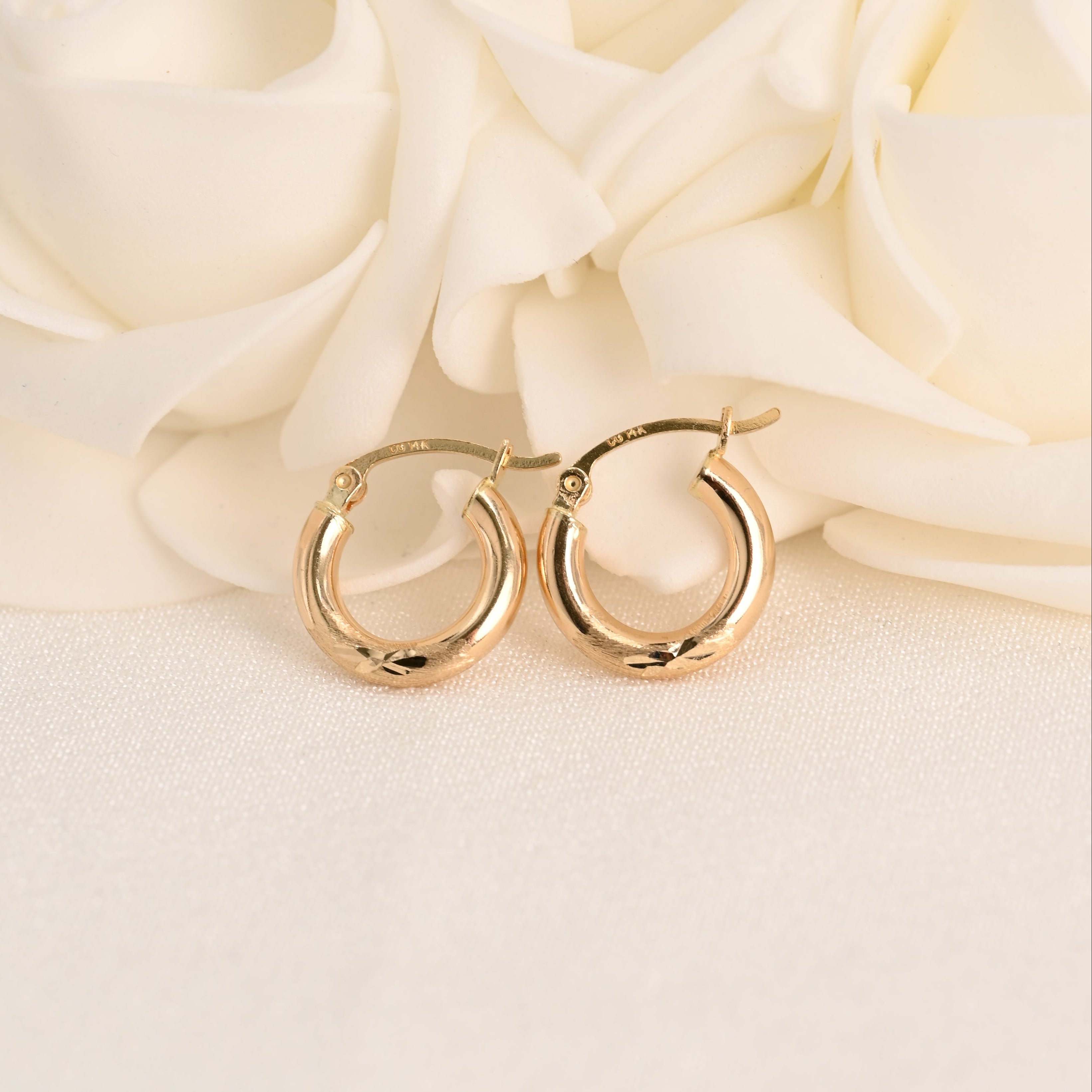 14K Diamond-Cut Polished Hoop Earrings