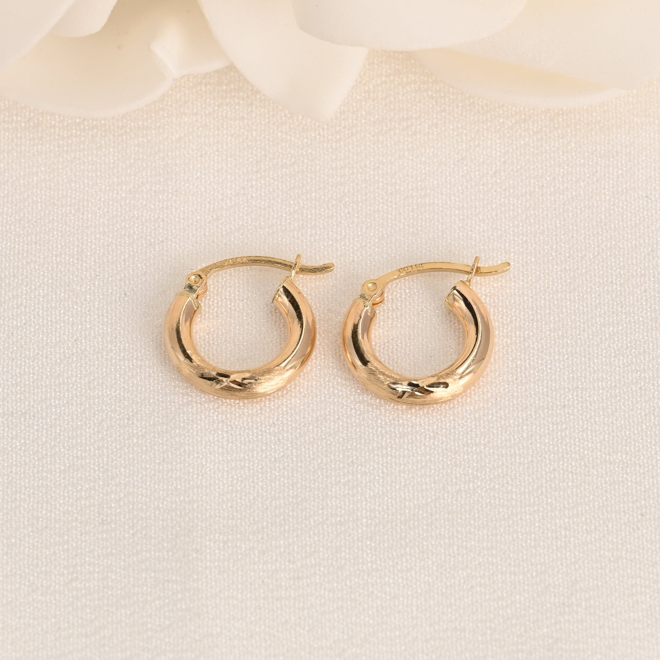 14K Diamond-Cut Polished Hoop Earrings