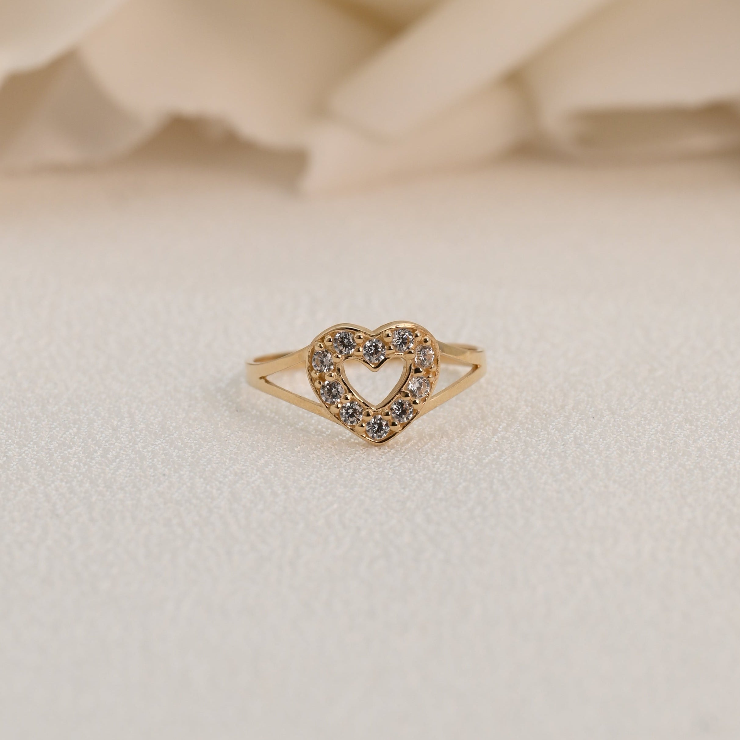 14K Open Heart CZ Ring