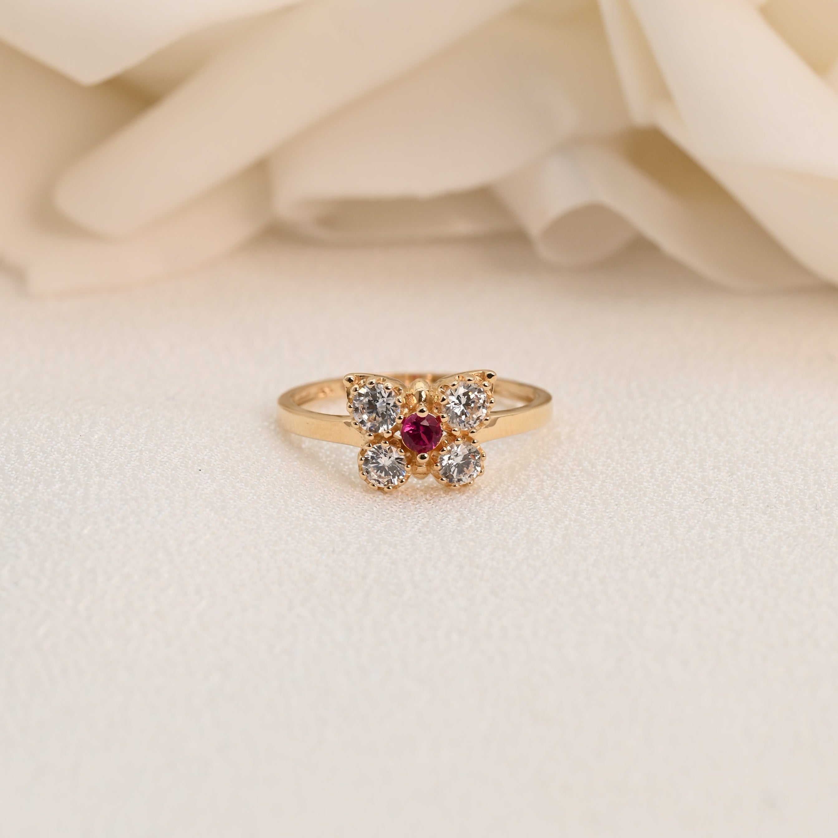 14K Pink & White CZ Butterfly Pinky Ring