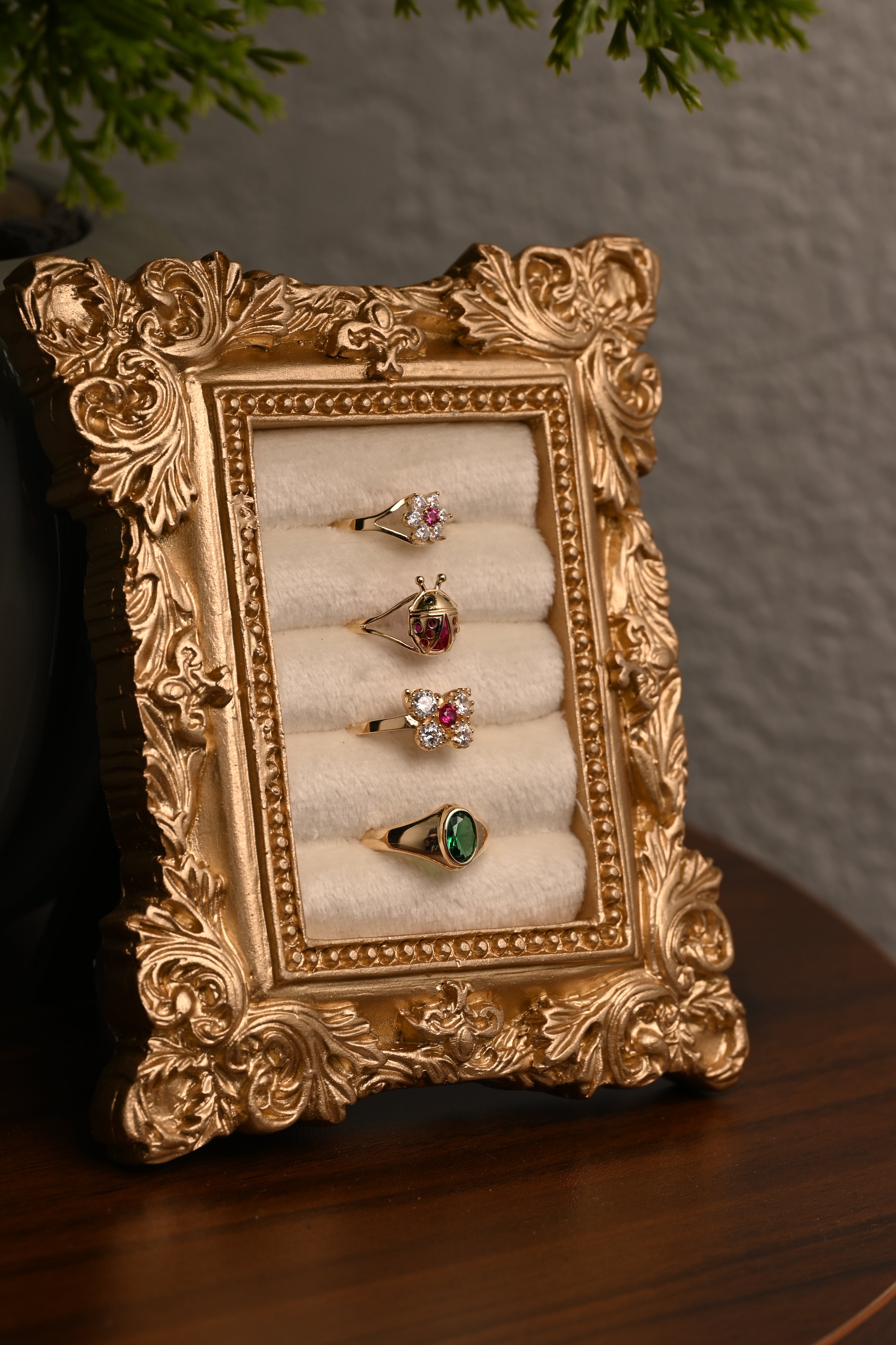 14K Pink & White CZ Flower Pinky Ring