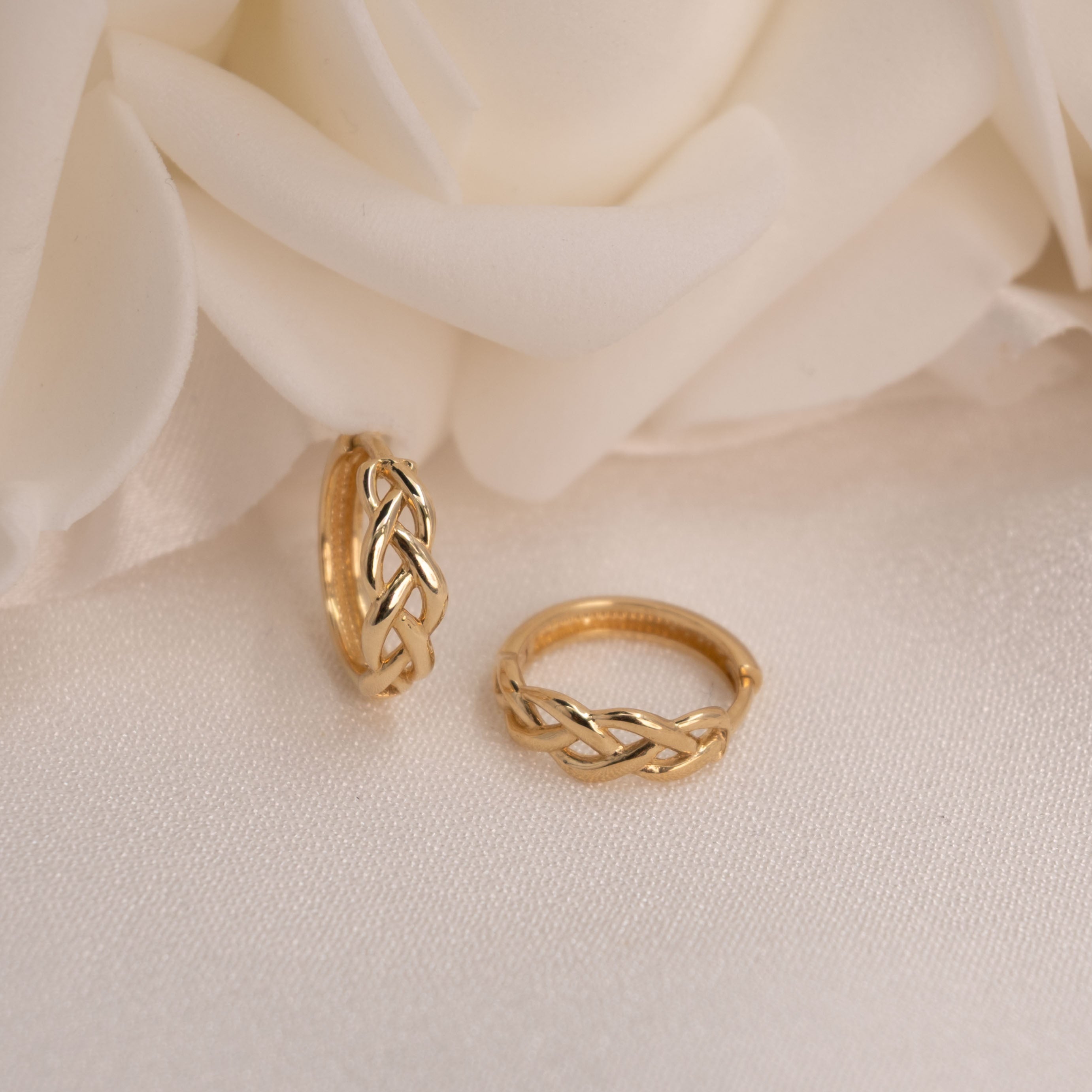 14k Braided Huggies Earrings - 15mm