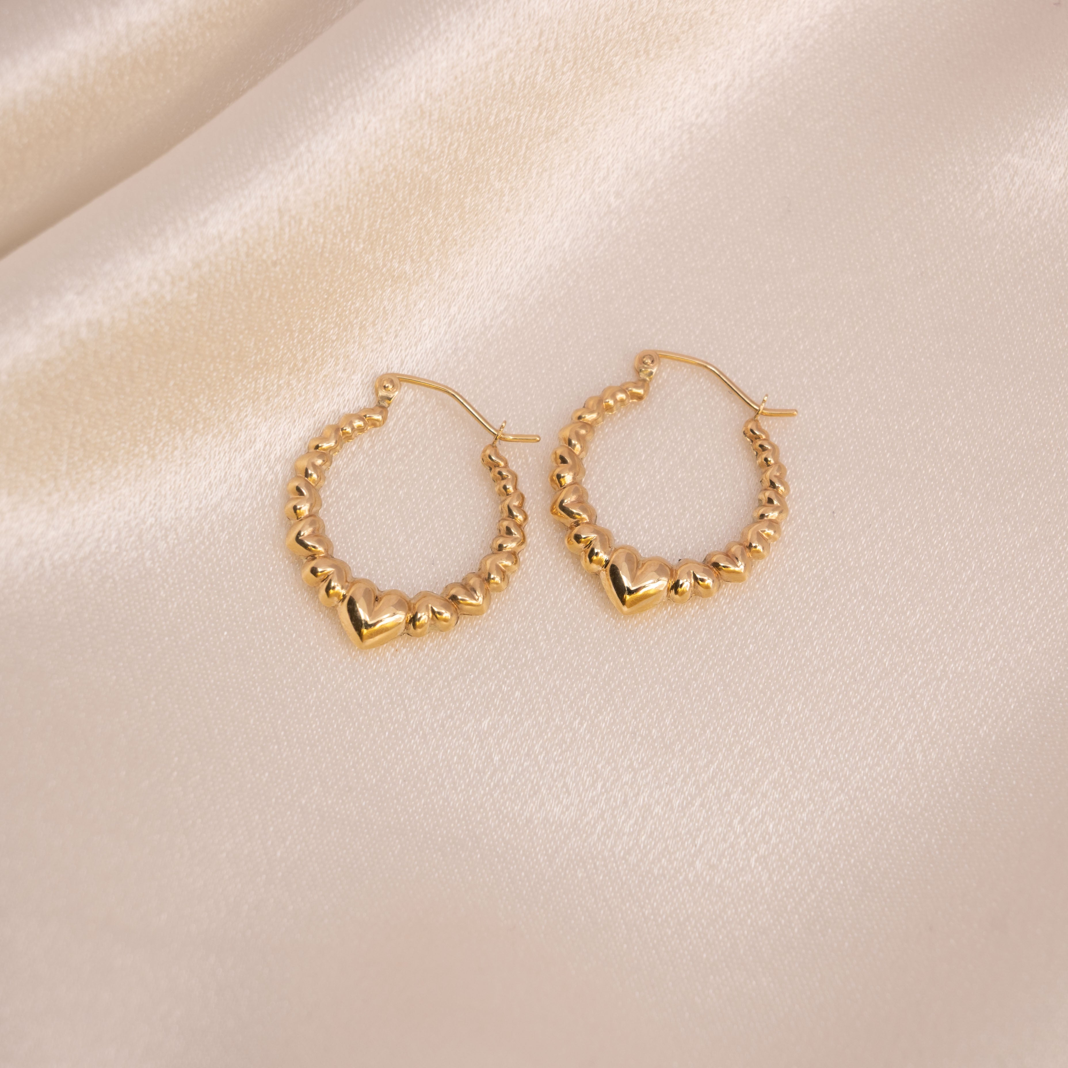 14K Puffy Heart Hoop Earrings